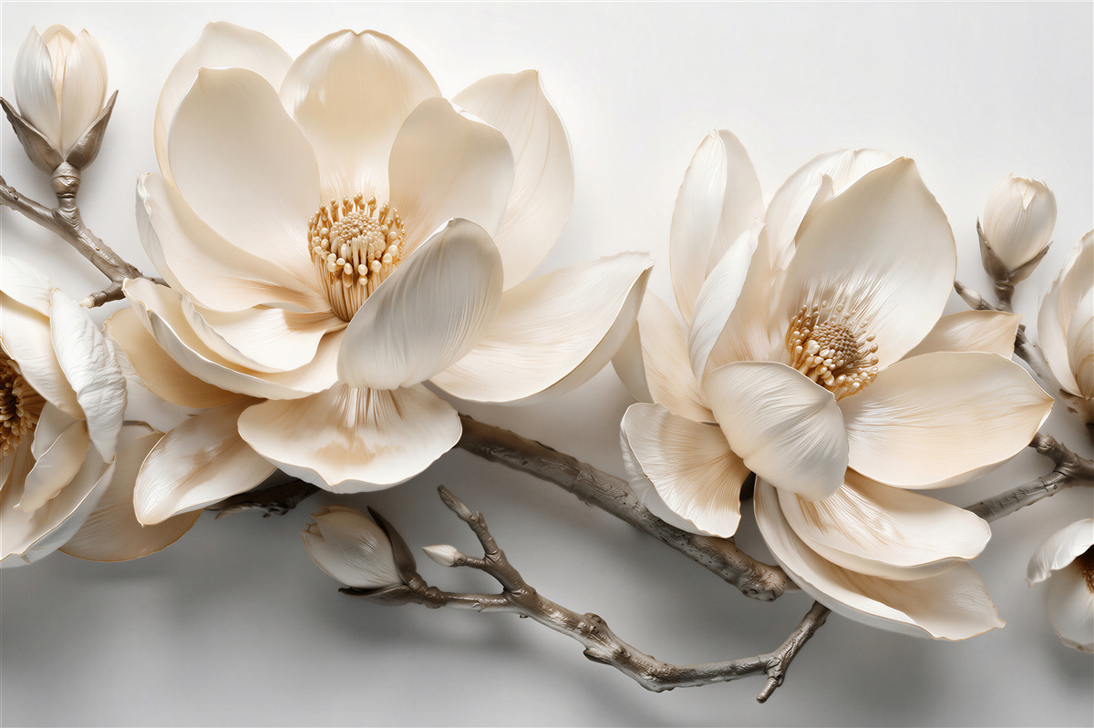 Fototapeta kremowe magnolie na gałęziach