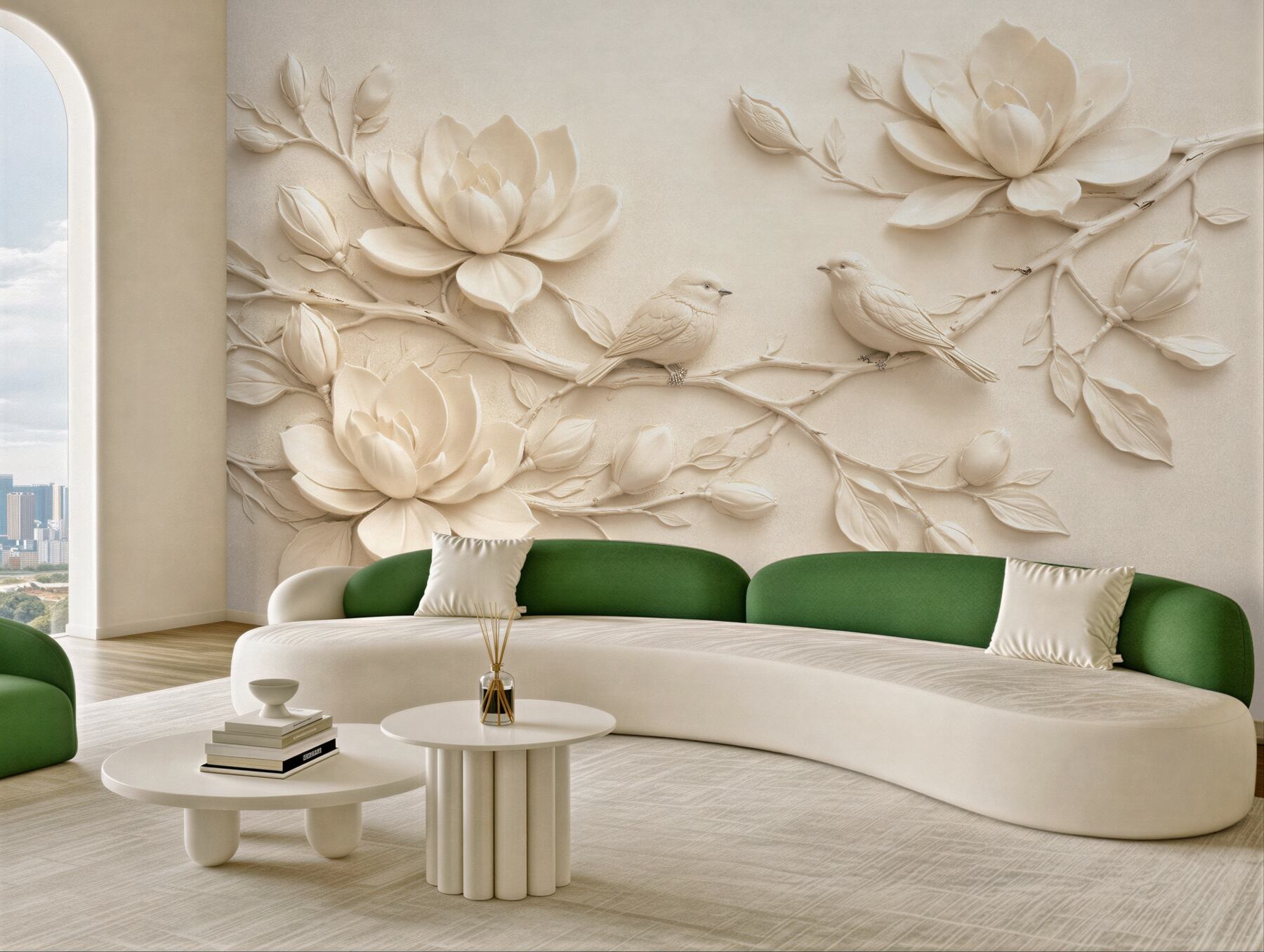 Fototapeta kremowe magnolie z ptakami?v23