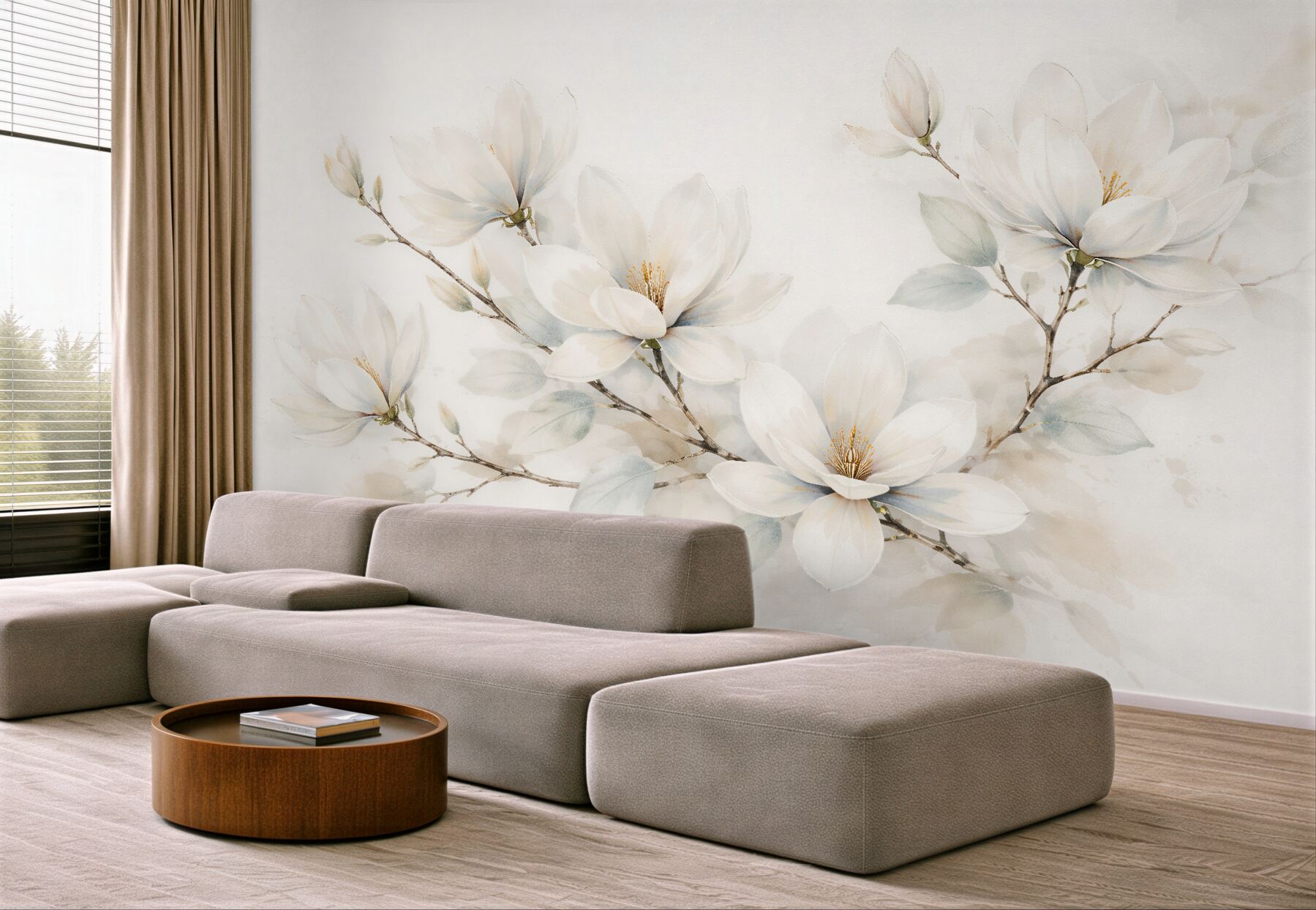 Fototapeta delikatne magnolie w akwareli