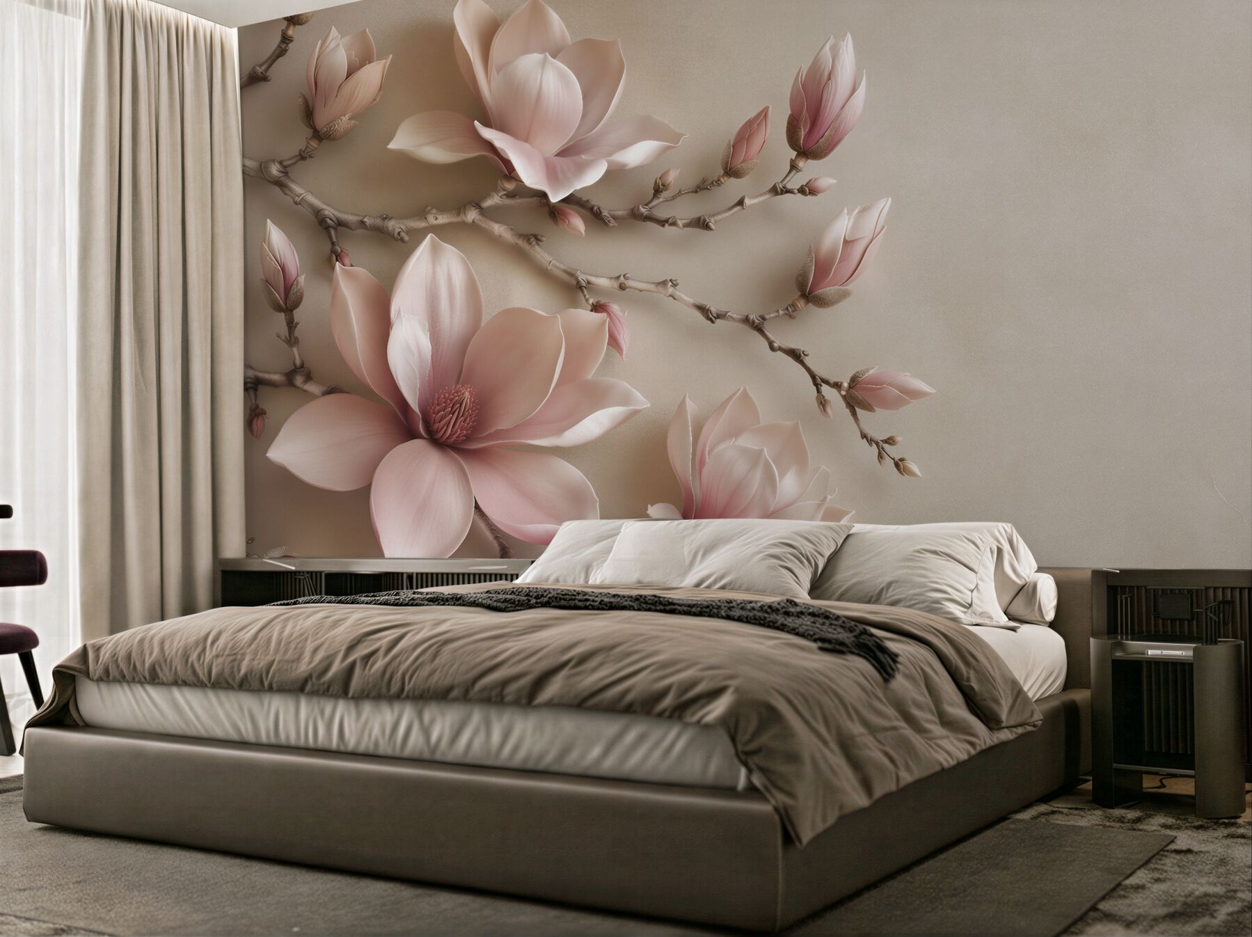 Fototapeta pudrowa magnolia na gałęziach?v23