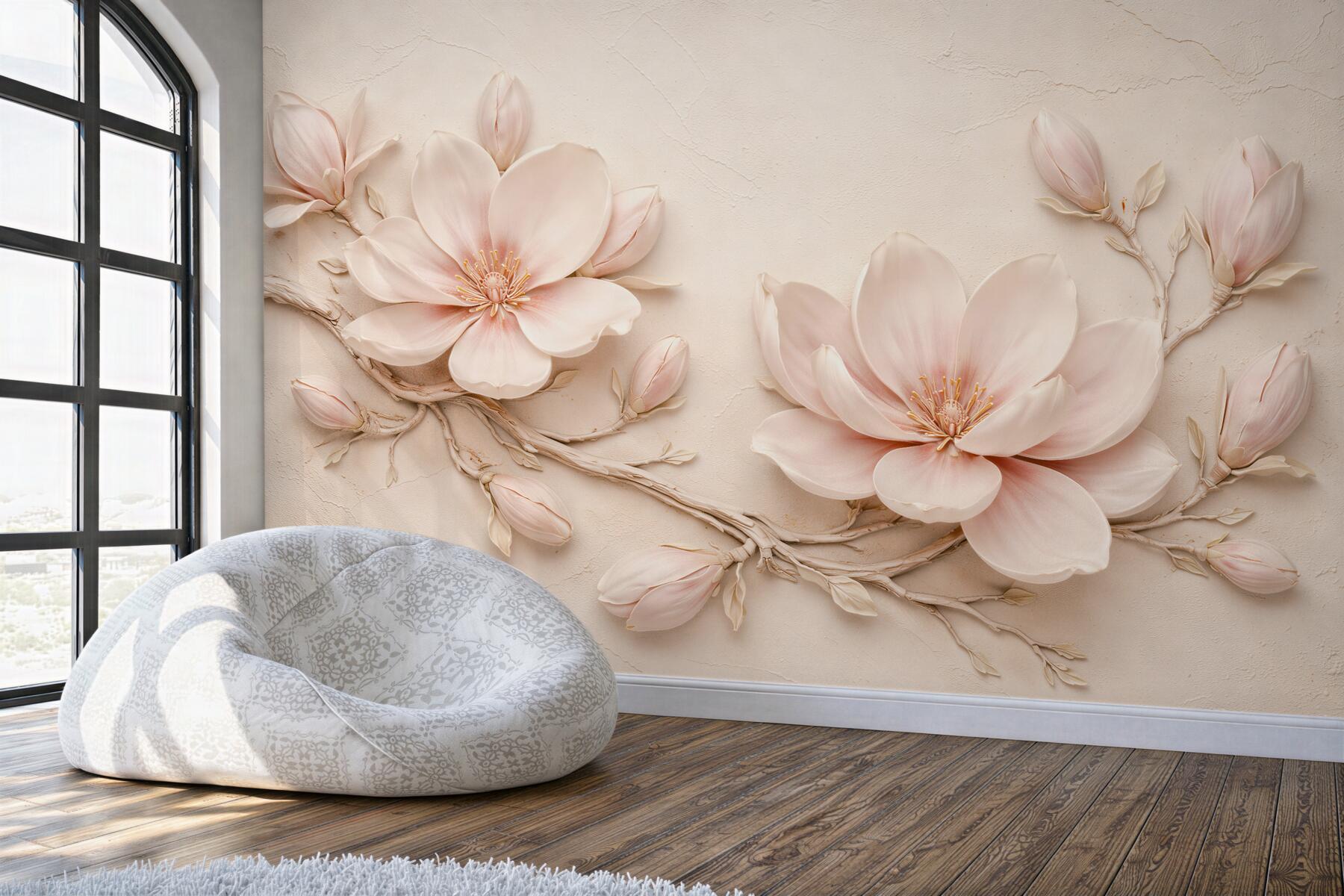 Fototapeta kremowe magnolie w subtelnym reliefie?v23