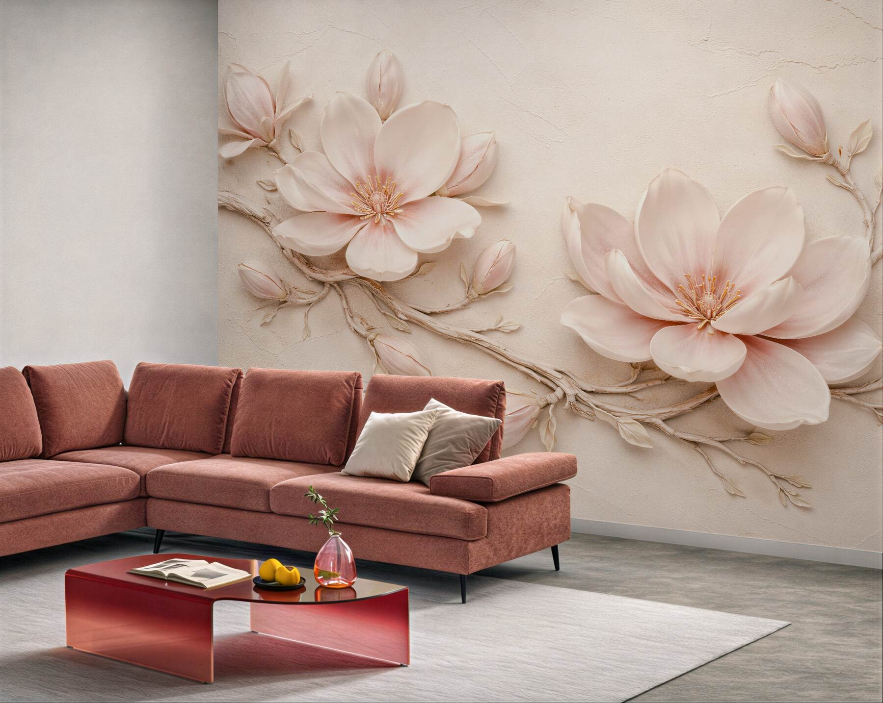 Fototapeta kremowe magnolie w subtelnym reliefie?v23