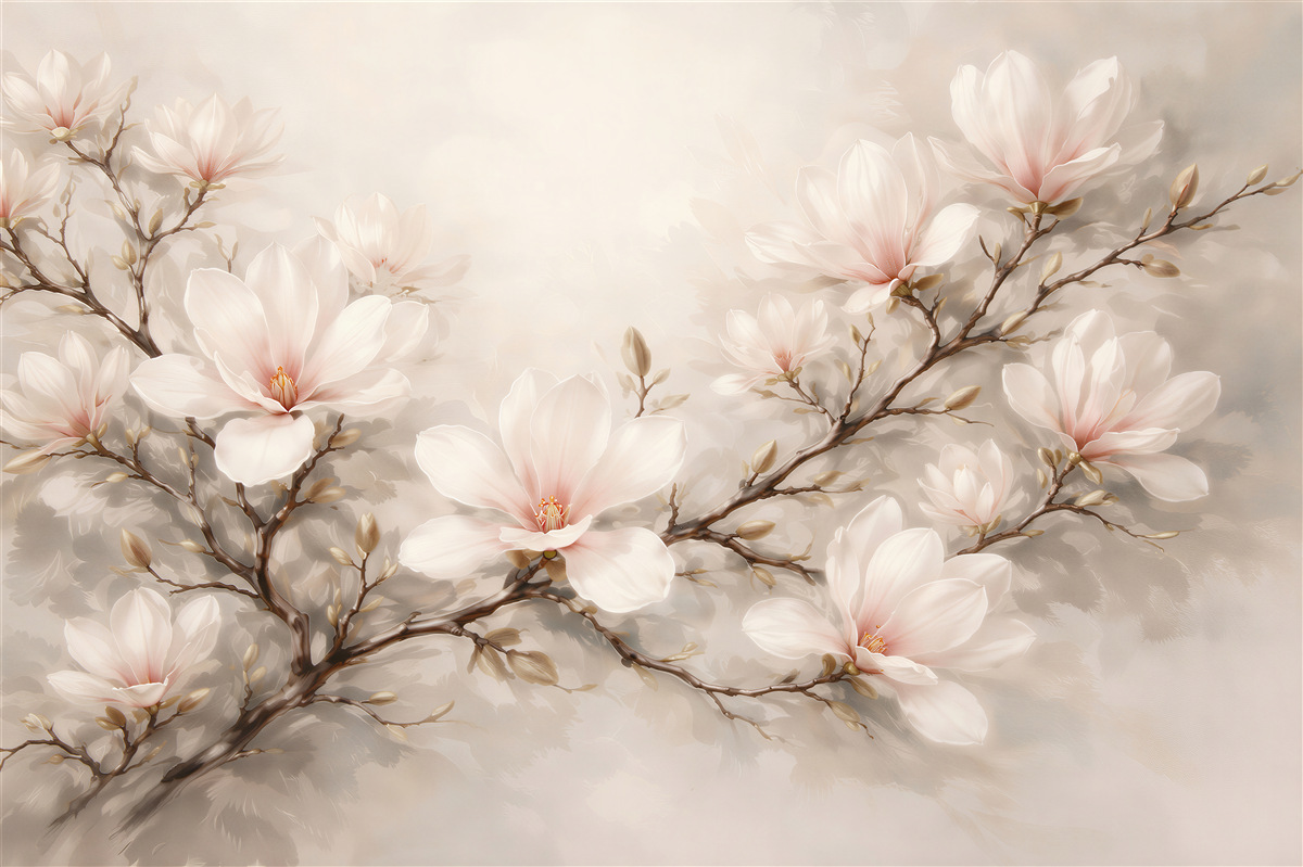 Fototapeta pastelowa magnolia na delikatnej gałęzi