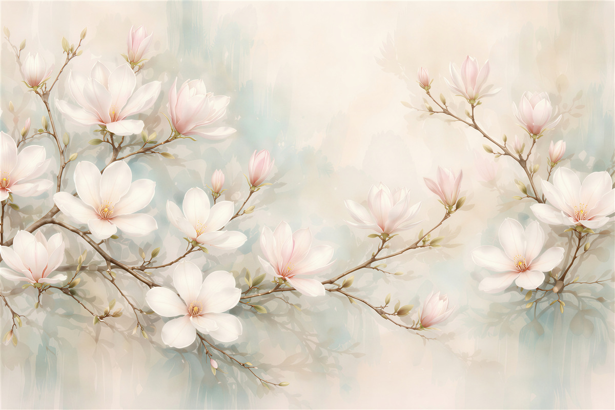 Fototapeta pastelowe magnolie na gałęziach
