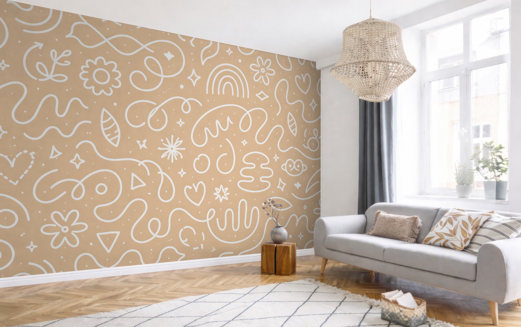 Fototapeta beżowe doodle pełne lekkości