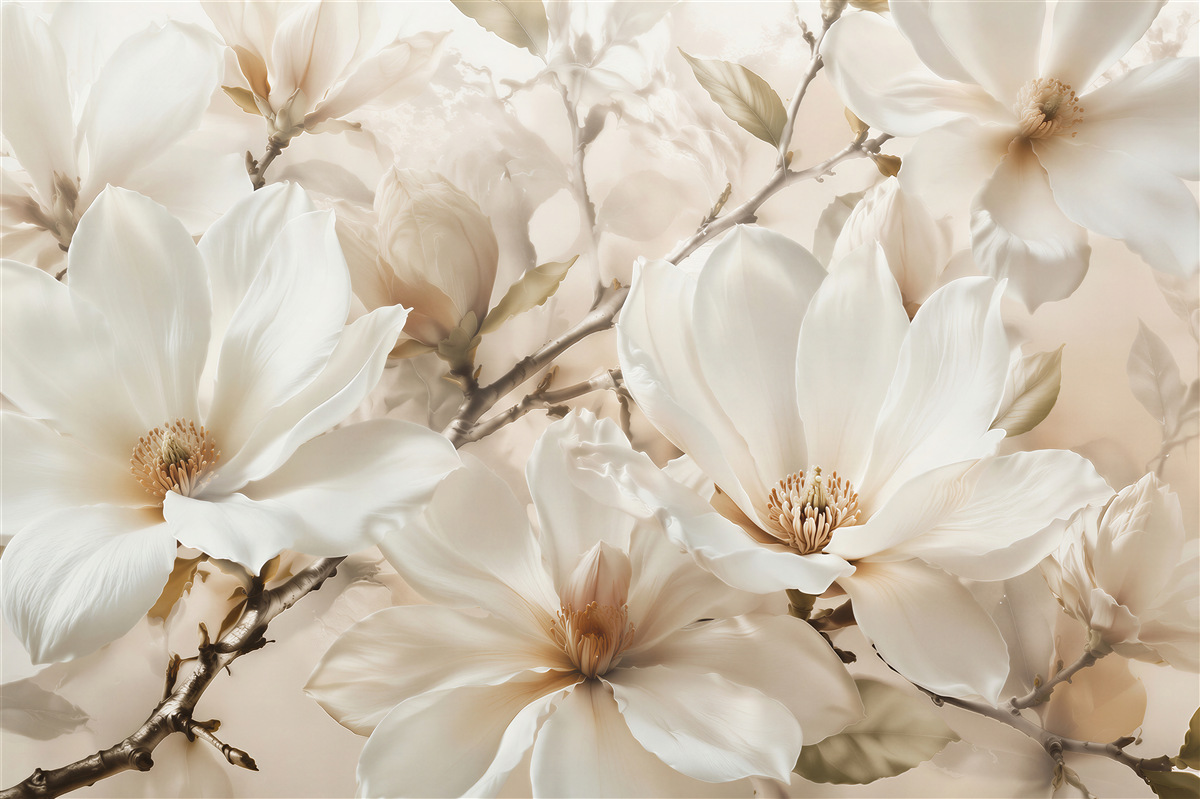Fototapeta kremowe magnolie w eleganckim rozkwicie