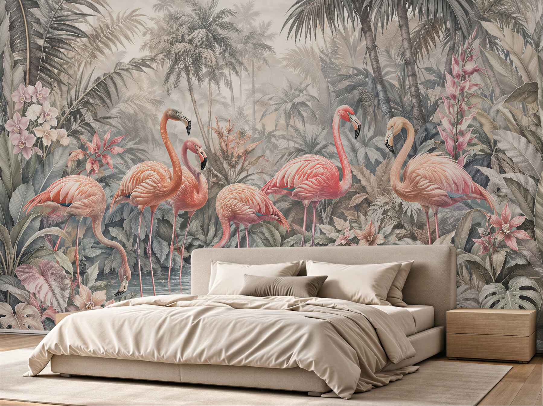 Fototapeta flamingi w pastelowej dżungli