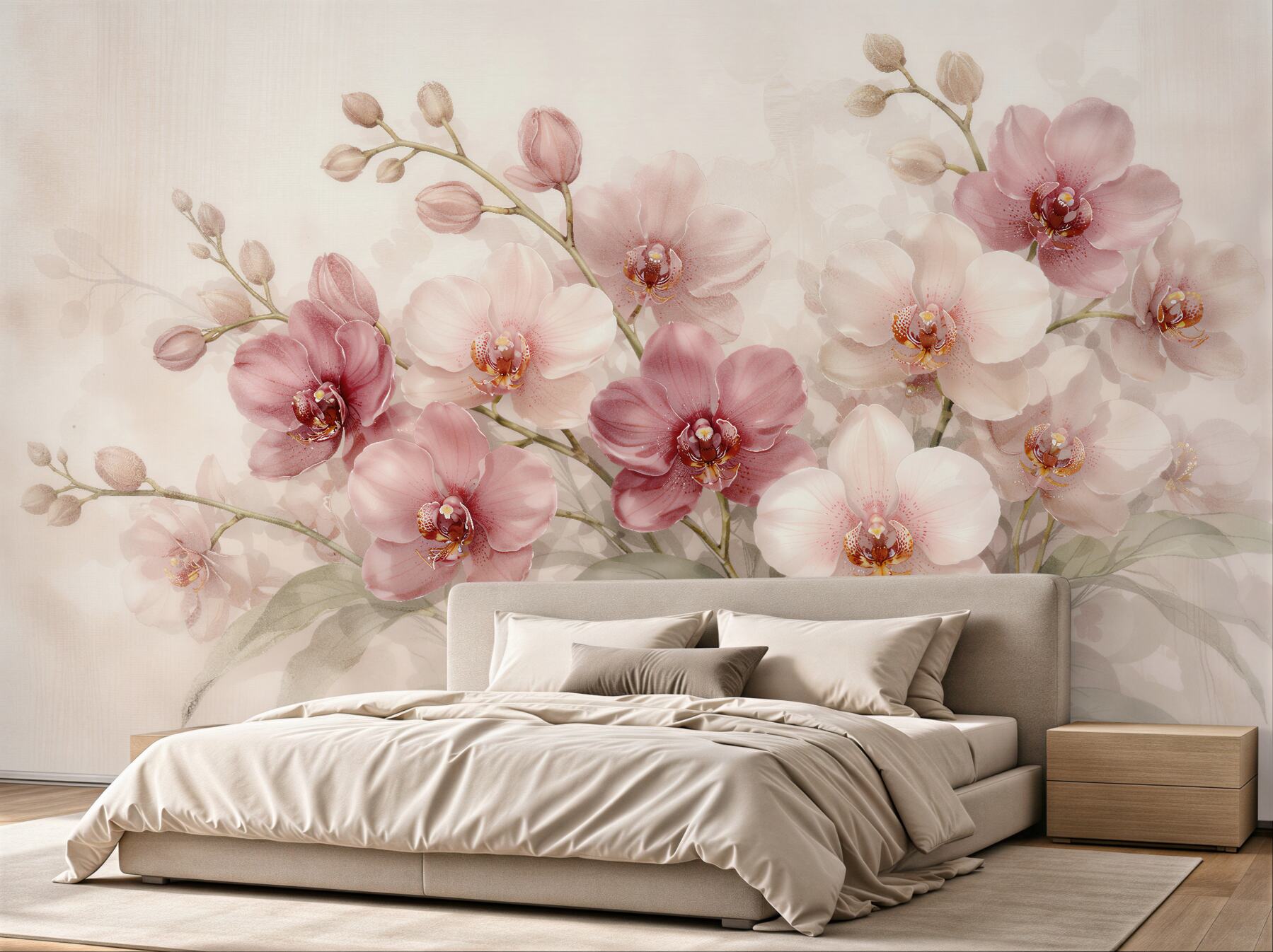 Fototapeta pudrowe orchidee w świetlistej kompozycji?v23