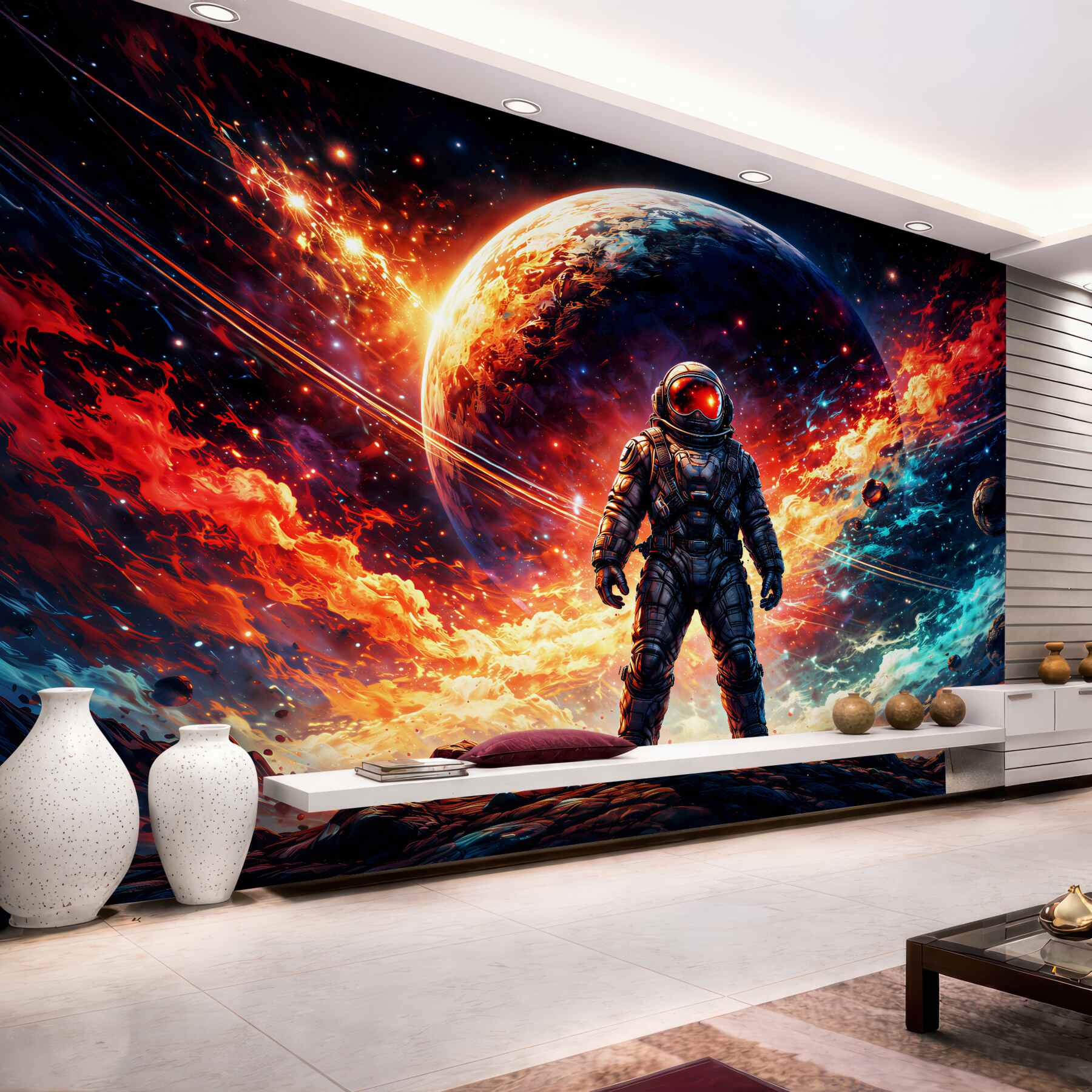 Fototapeta kosmiczny astronauta w ognistej galaktyce