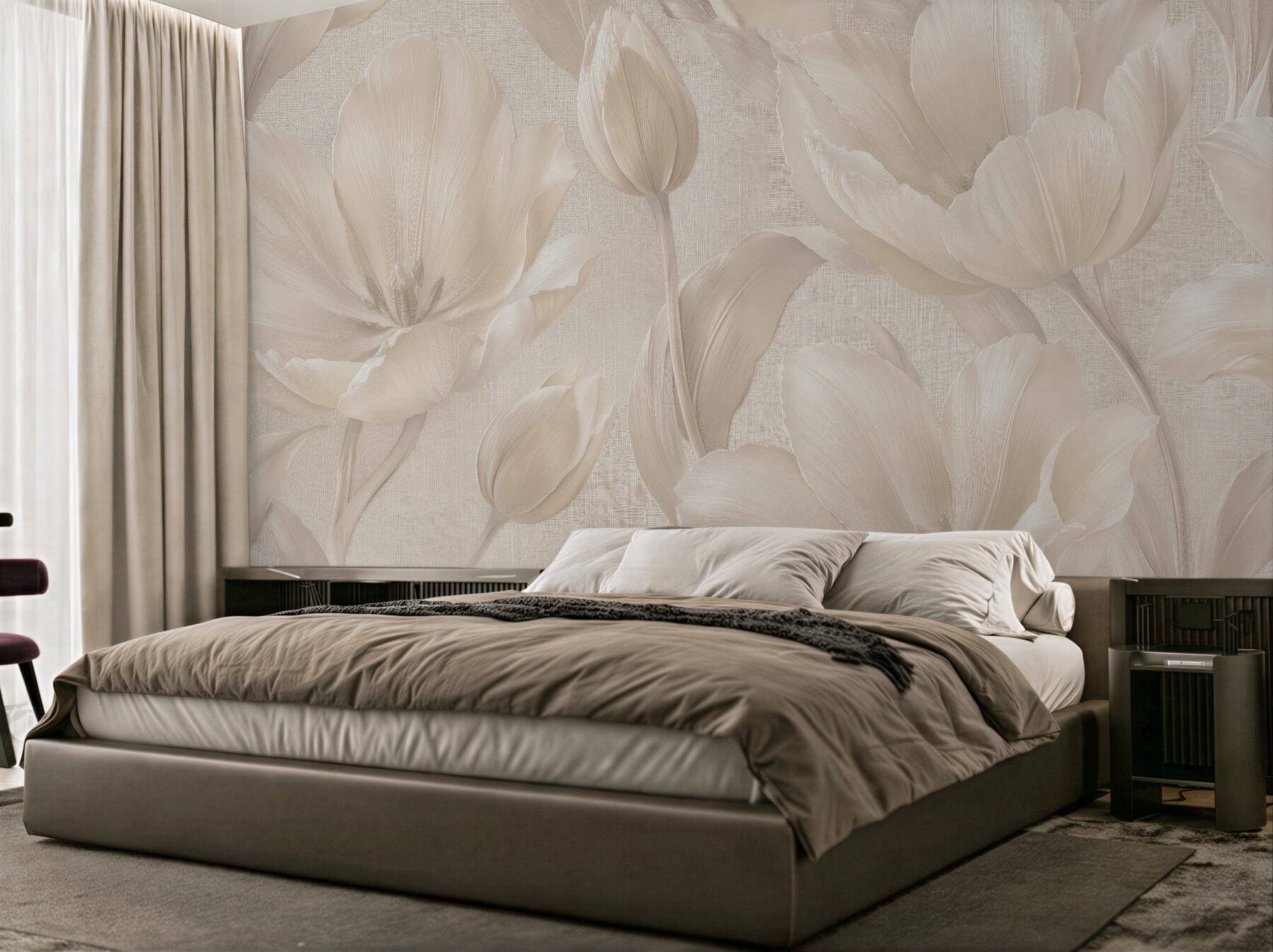 Fototapeta kremowe tulipany w eleganckim reliefie