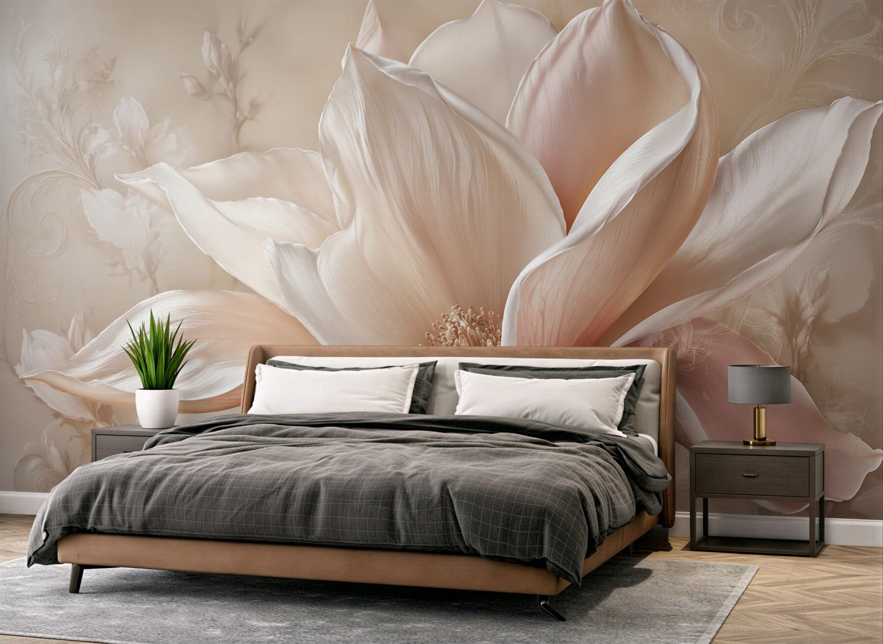 Fototapeta pudrowa magnolia w eleganckim detalu?v23