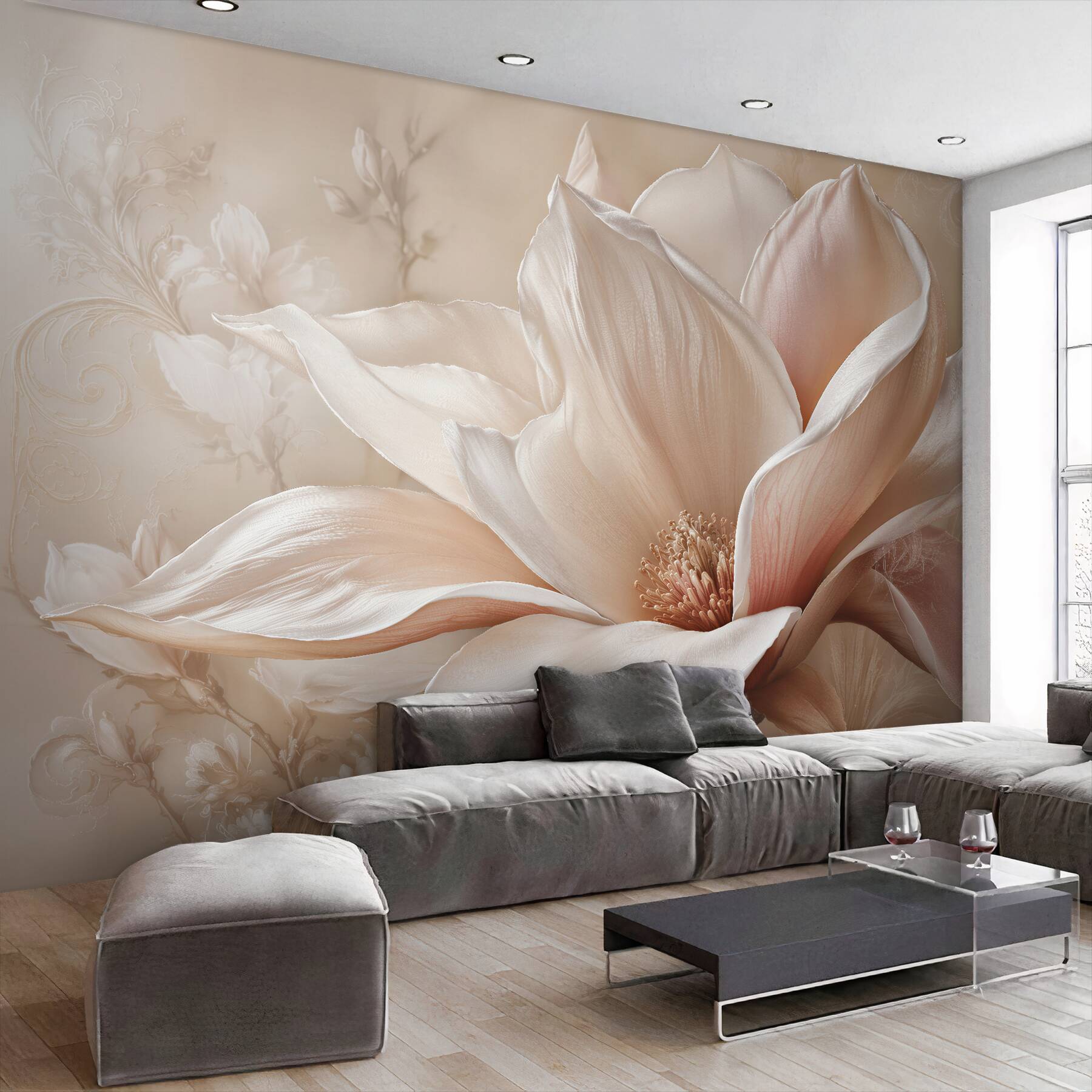 Fototapeta pudrowa magnolia w eleganckim detalu