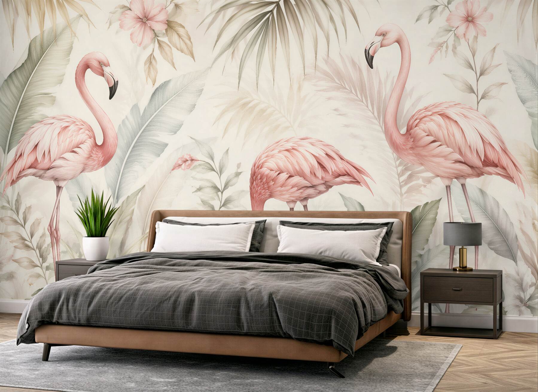 Fototapeta pastelowe flamingi w tropikalnym ogrodzie?v23