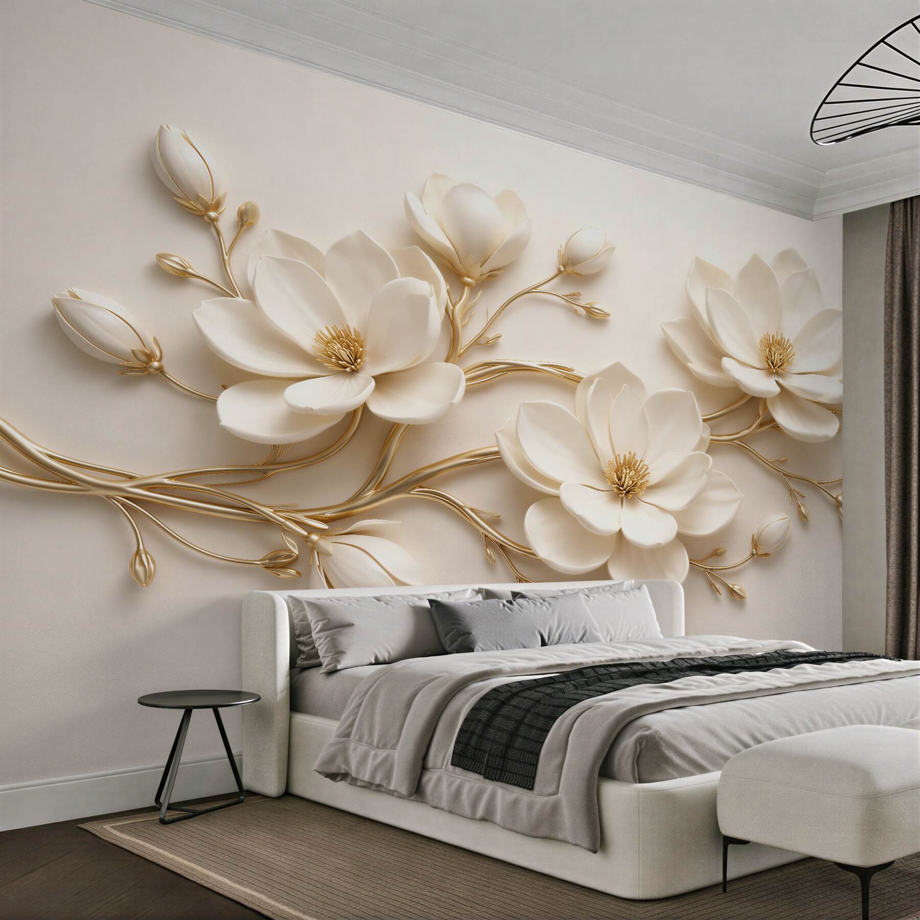 Fototapeta kremowe magnolie ze złotem