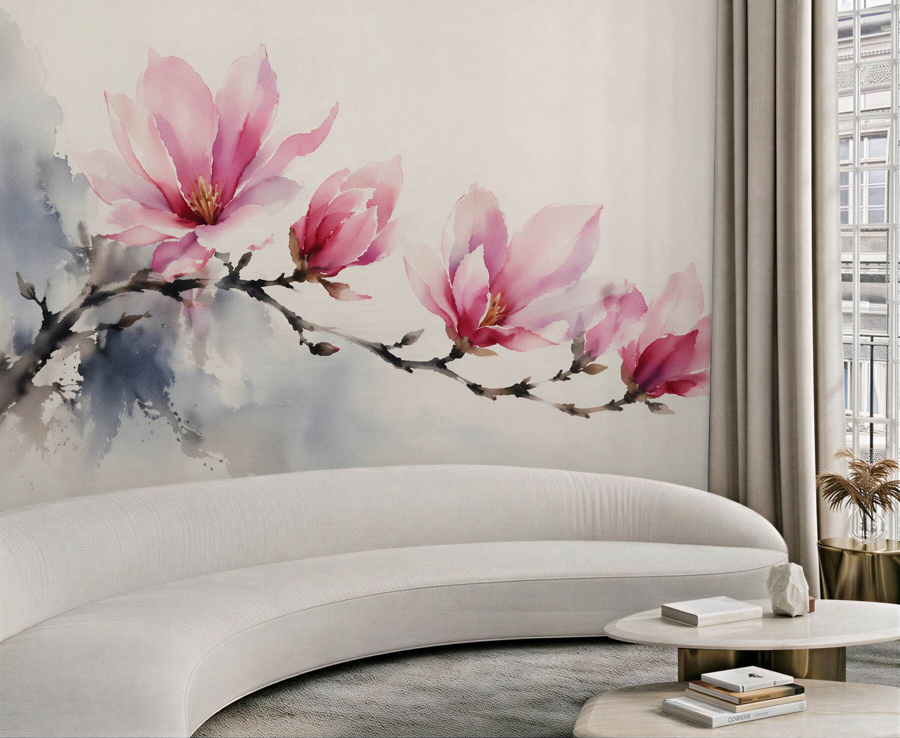 Fototapeta akwarelowa gałąź magnolii?v23