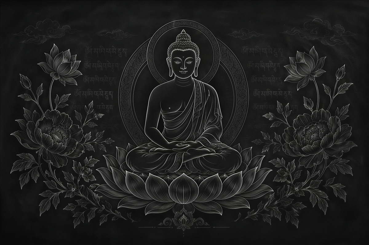 Fototapeta medytujący budda w czerni