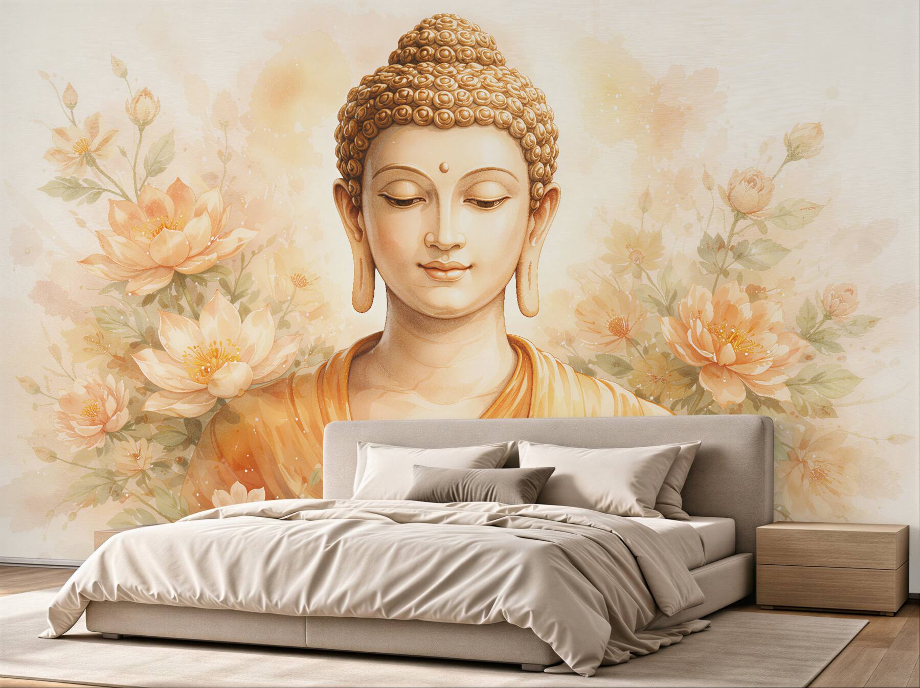 Fototapeta złoty budda w kwiatach?v23