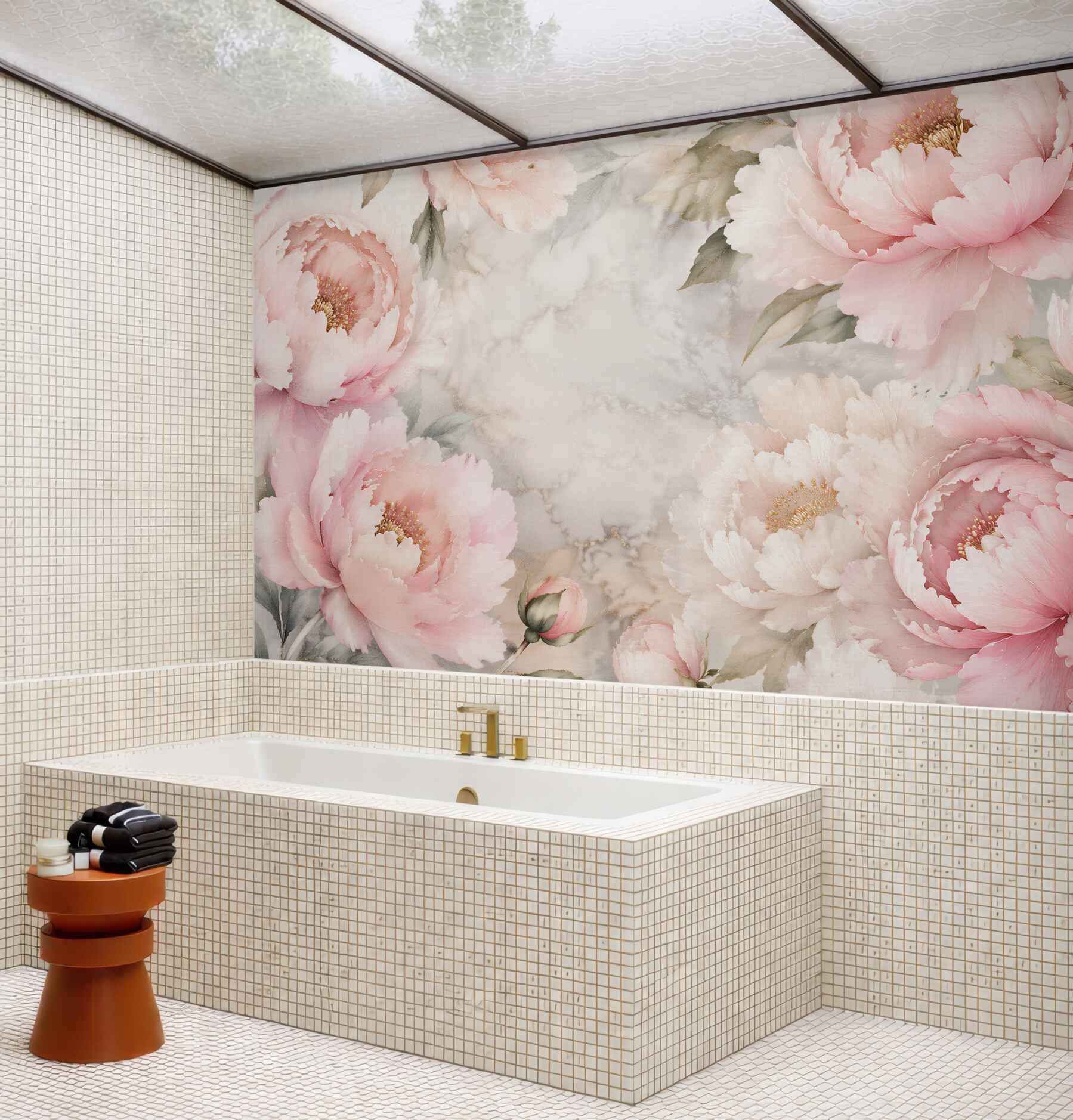 Fototapeta pudrowe piwonie na marmurowym tle?v23