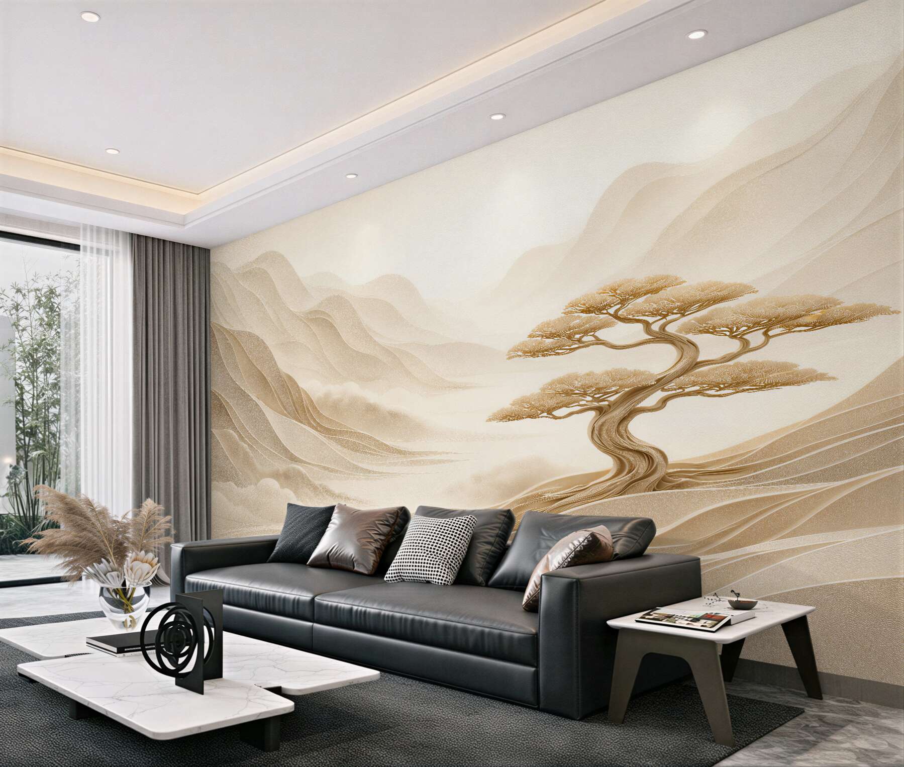 Fototapeta złote drzewo w spokojnych górach?v23