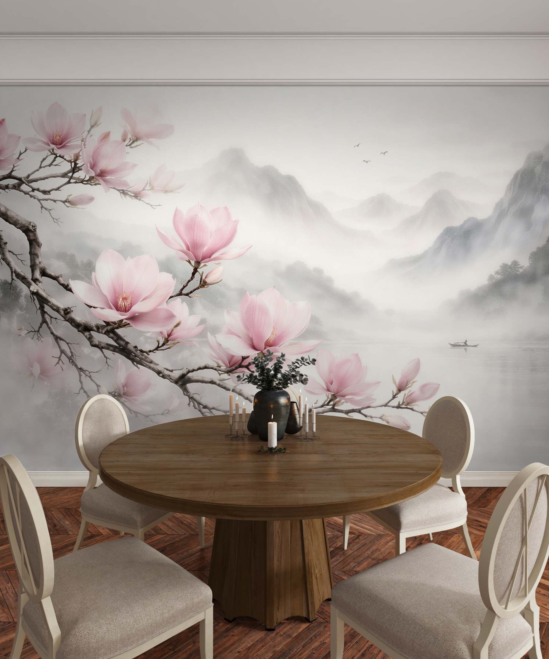 Fototapeta magnolie nad mglistym jeziorem górskim?v23