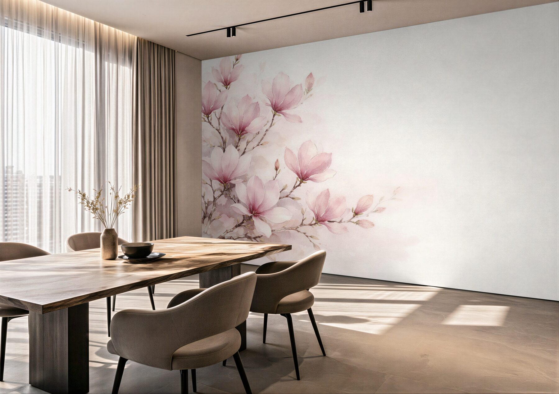 Fototapeta pudrowa magnolia akwarelowa