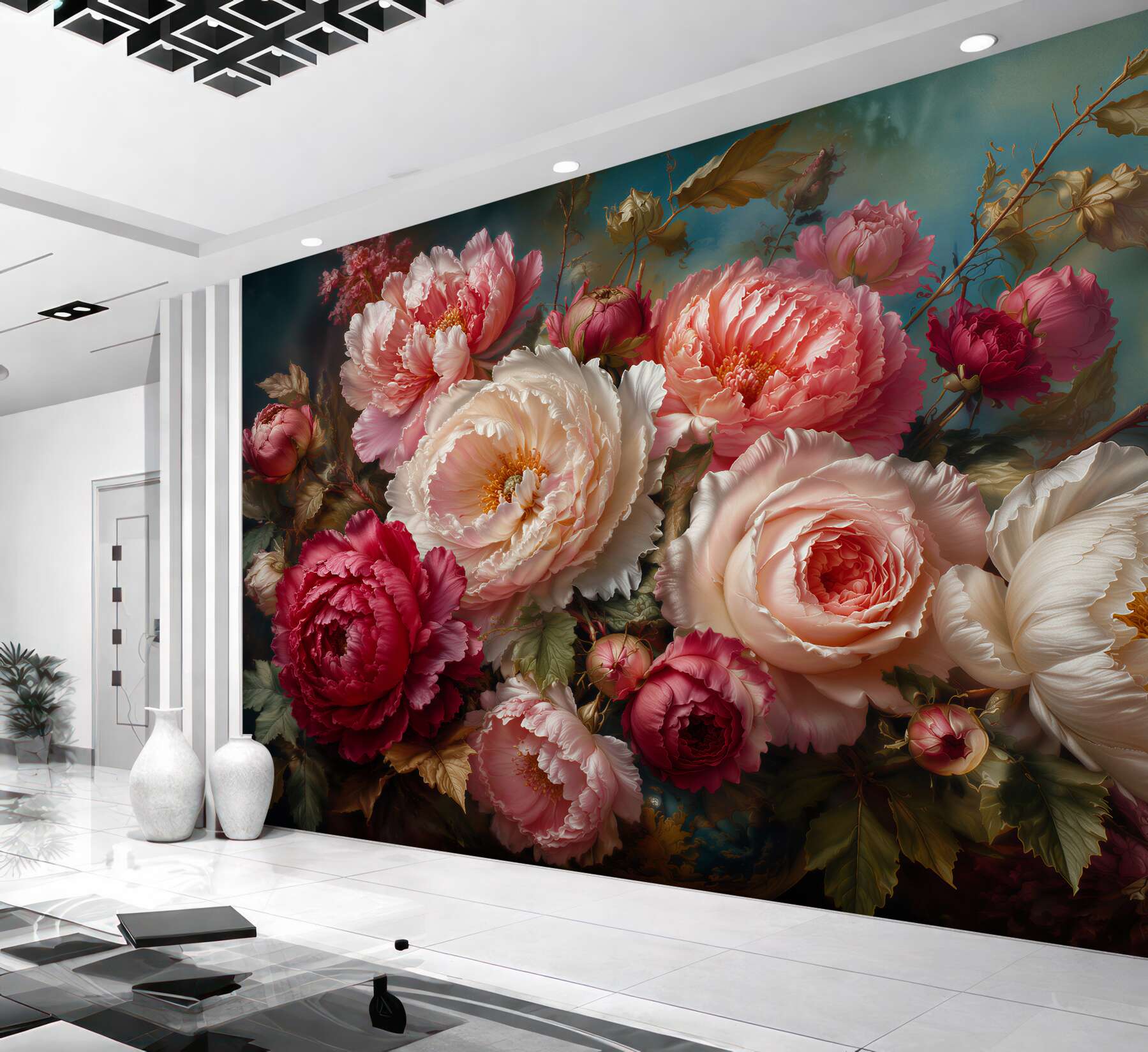 Fototapeta peoniowy bukiet w artystycznym stylu