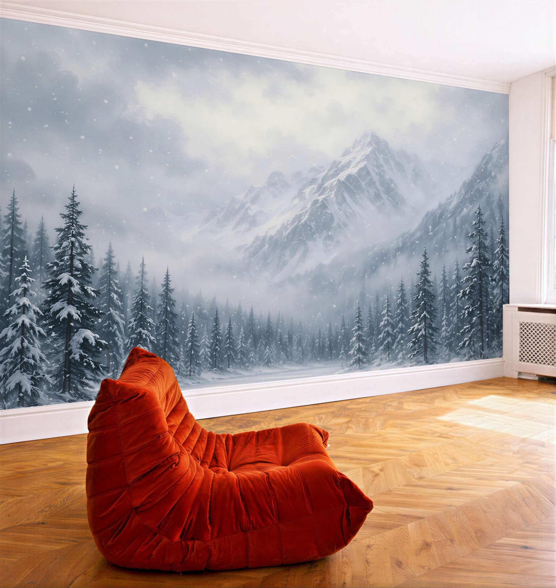 Fototapeta zimowy las pod mglistymi szczytami?v23