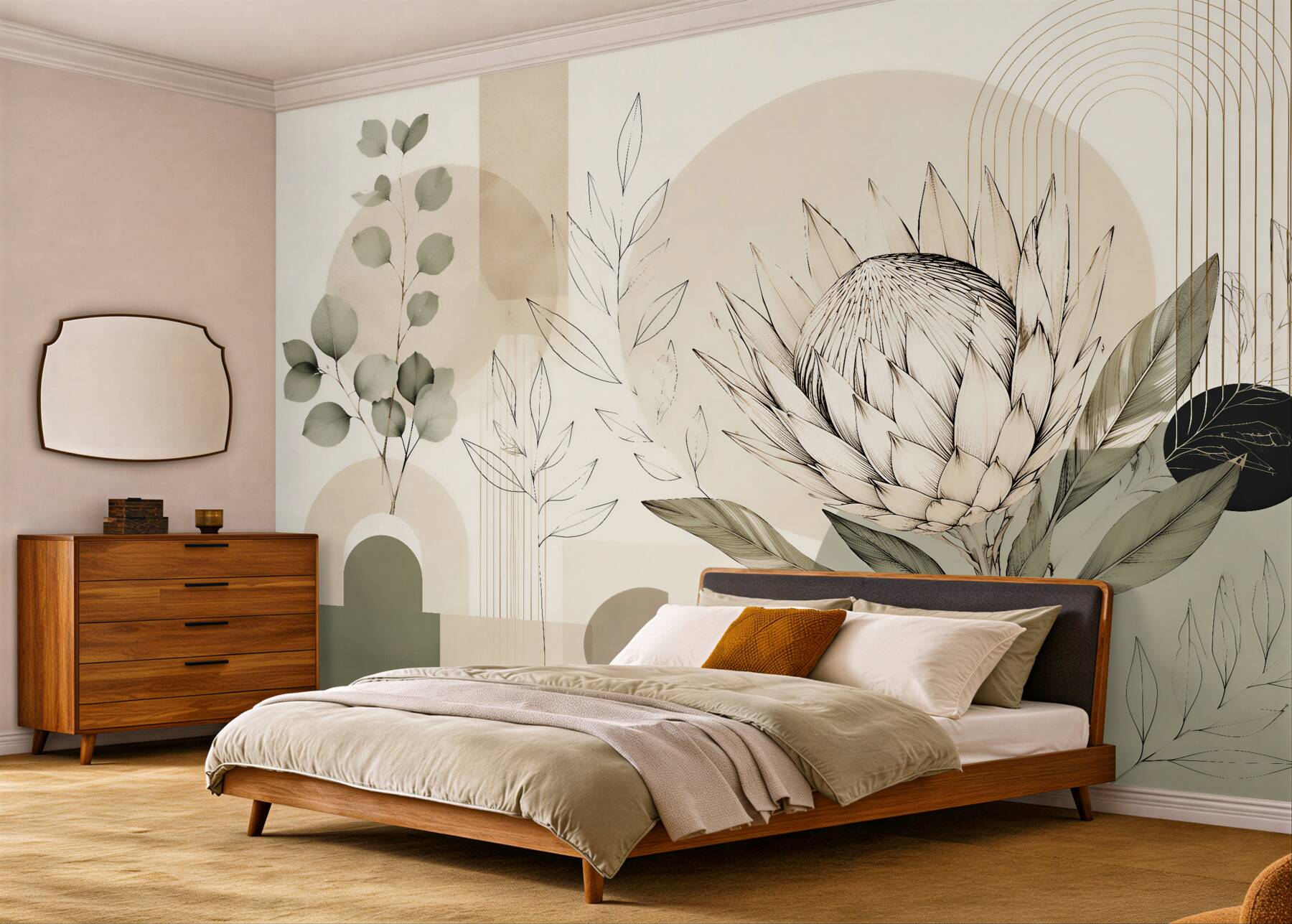 Fototapeta geometryczna protea w beżowej harmonii?v23