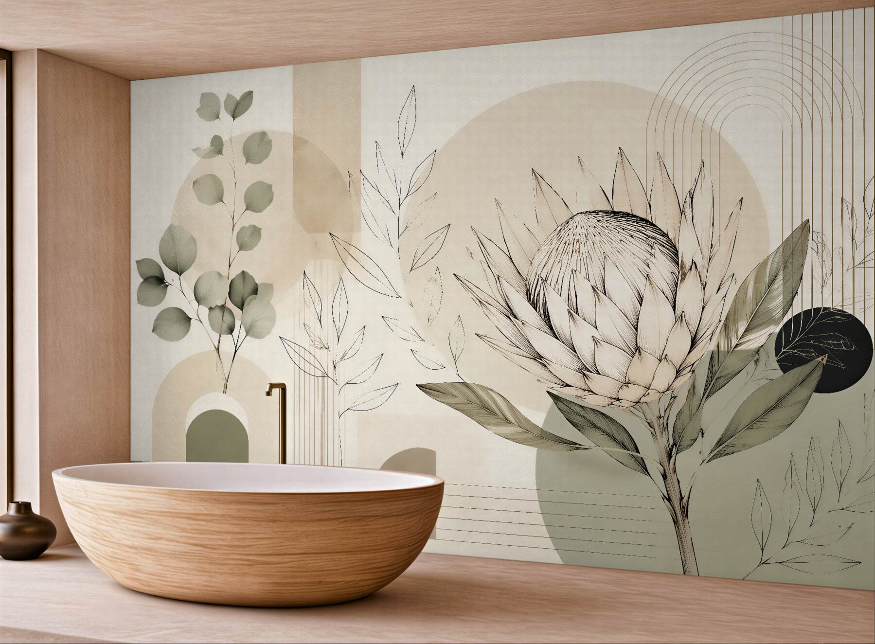 Fototapeta geometryczna protea w beżowej harmonii?v23