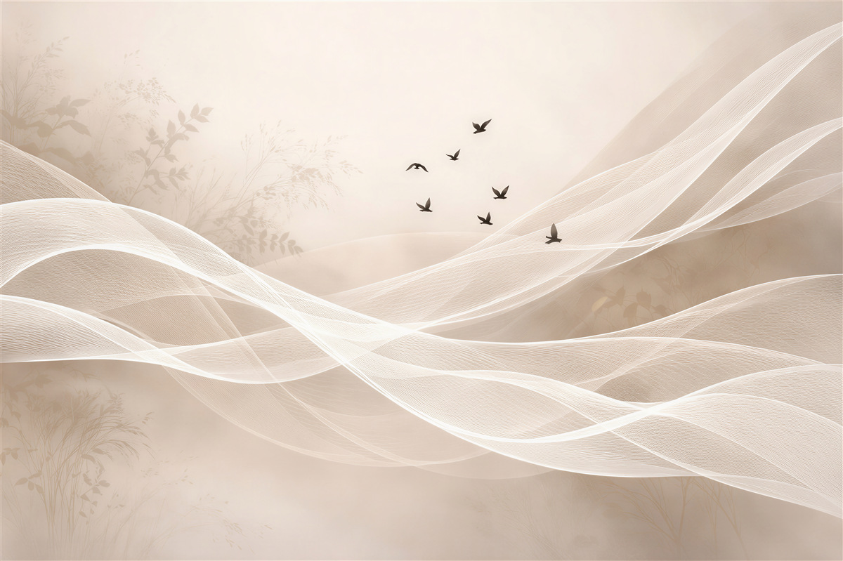 Fototapeta beżowe fale z ptakami