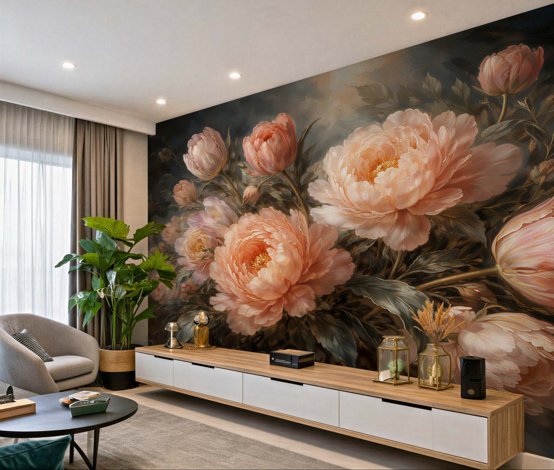 Fototapeta morelowe peonie w blasku zmierzchu?v23