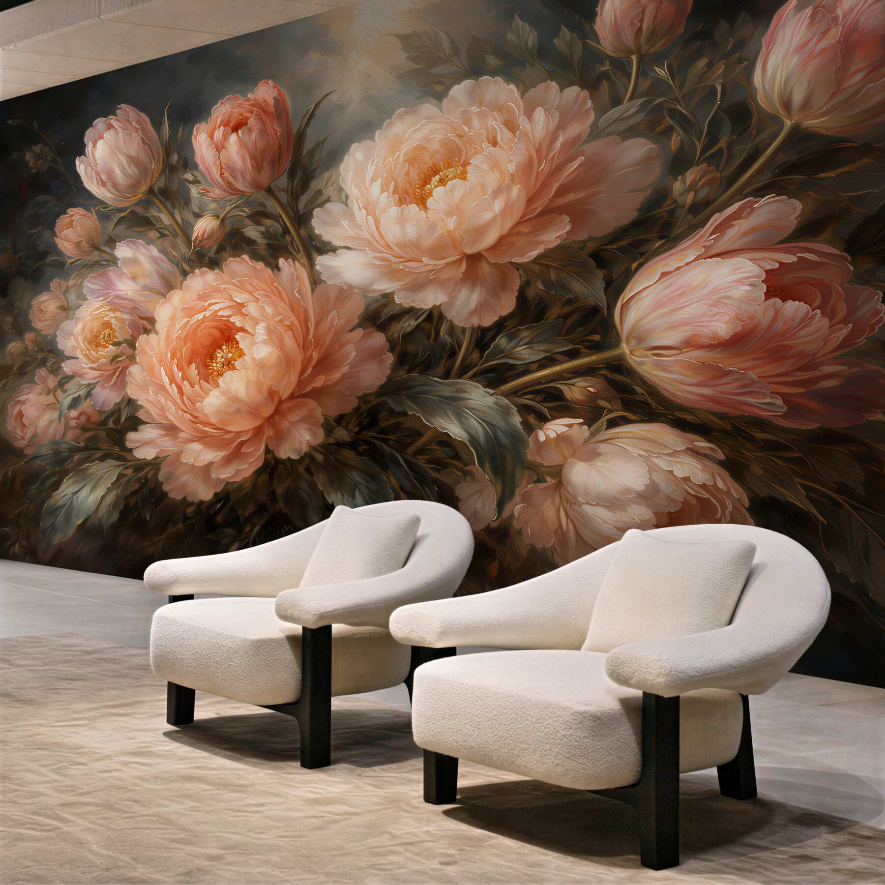 Fototapeta morelowe peonie w blasku zmierzchu