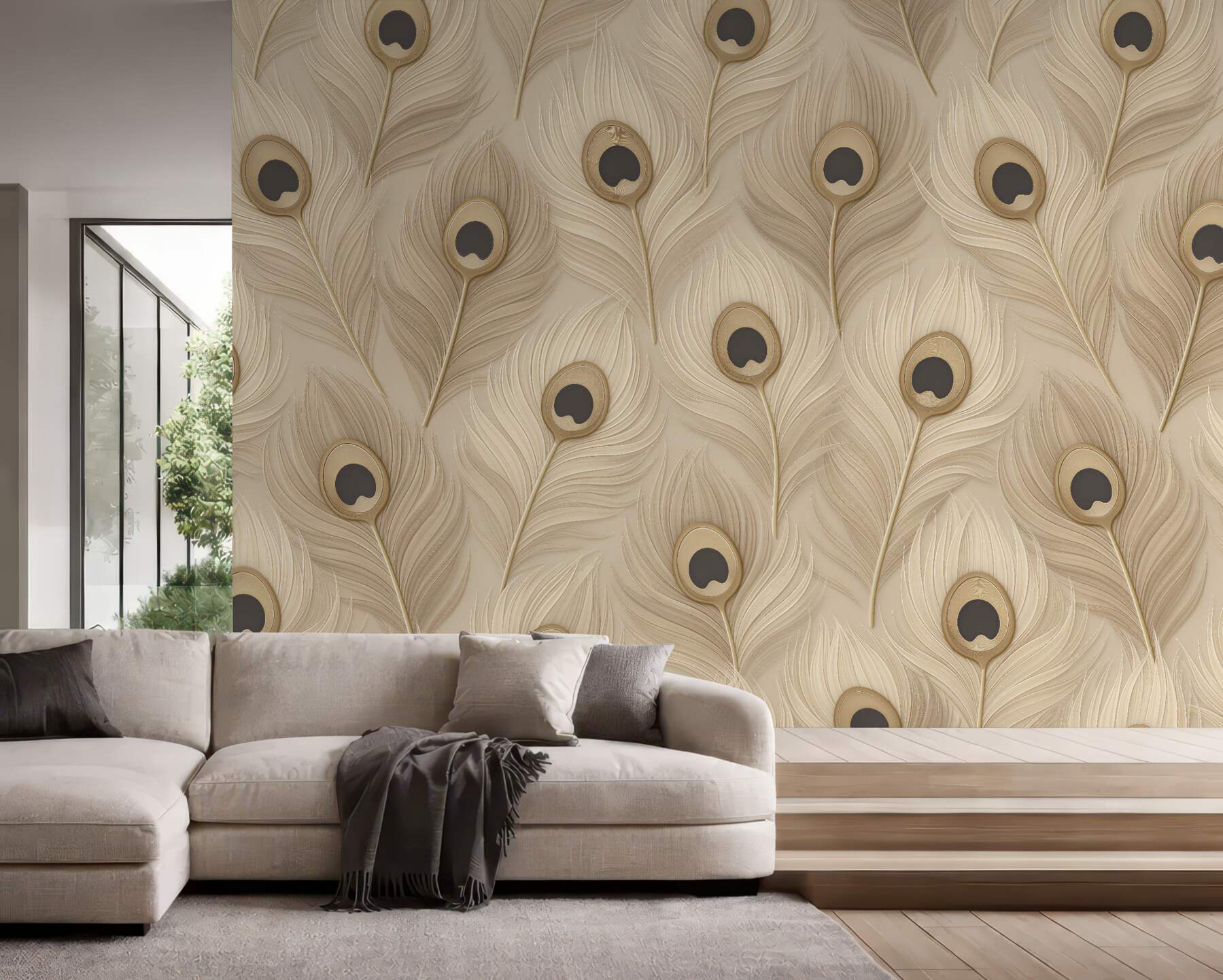 Fototapeta beżowe pawie pióra elegancji?v23