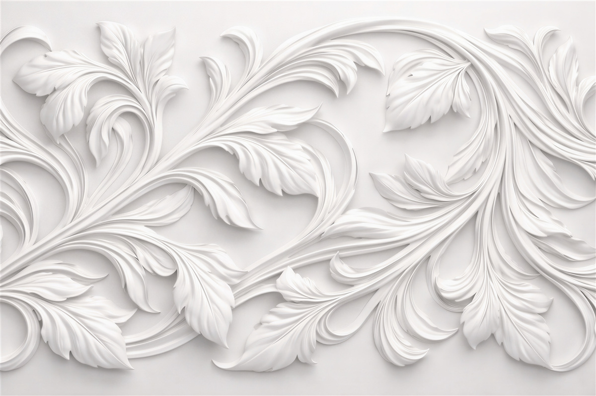 Fototapeta białe ornamenty liściaste 3d