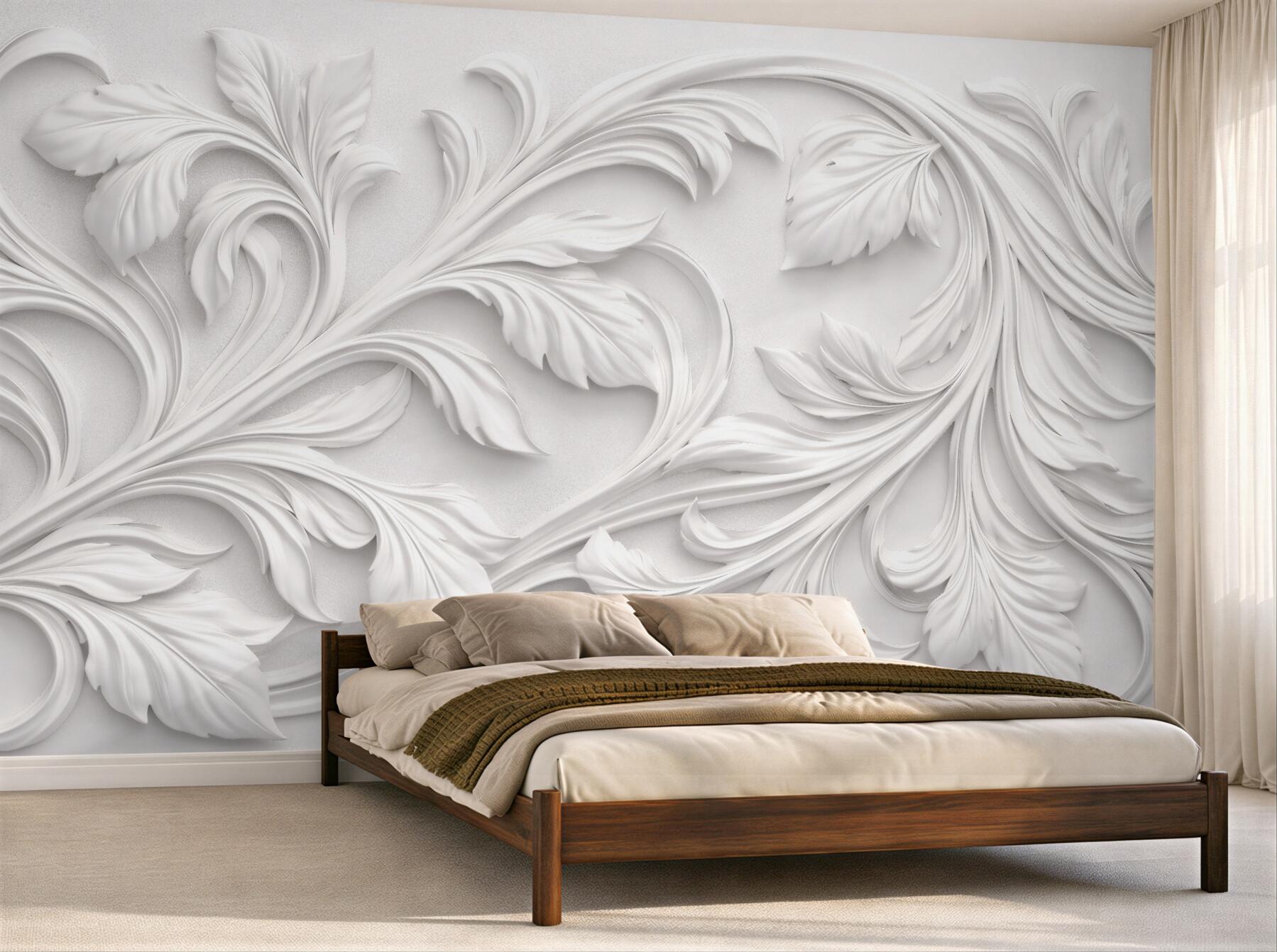 Fototapeta białe ornamenty liściaste 3d?v23