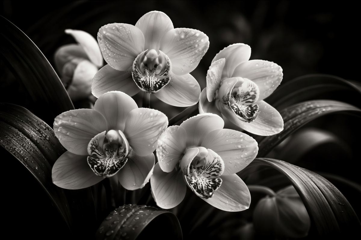 Fototapeta czarno-białe storczyki z kroplami
