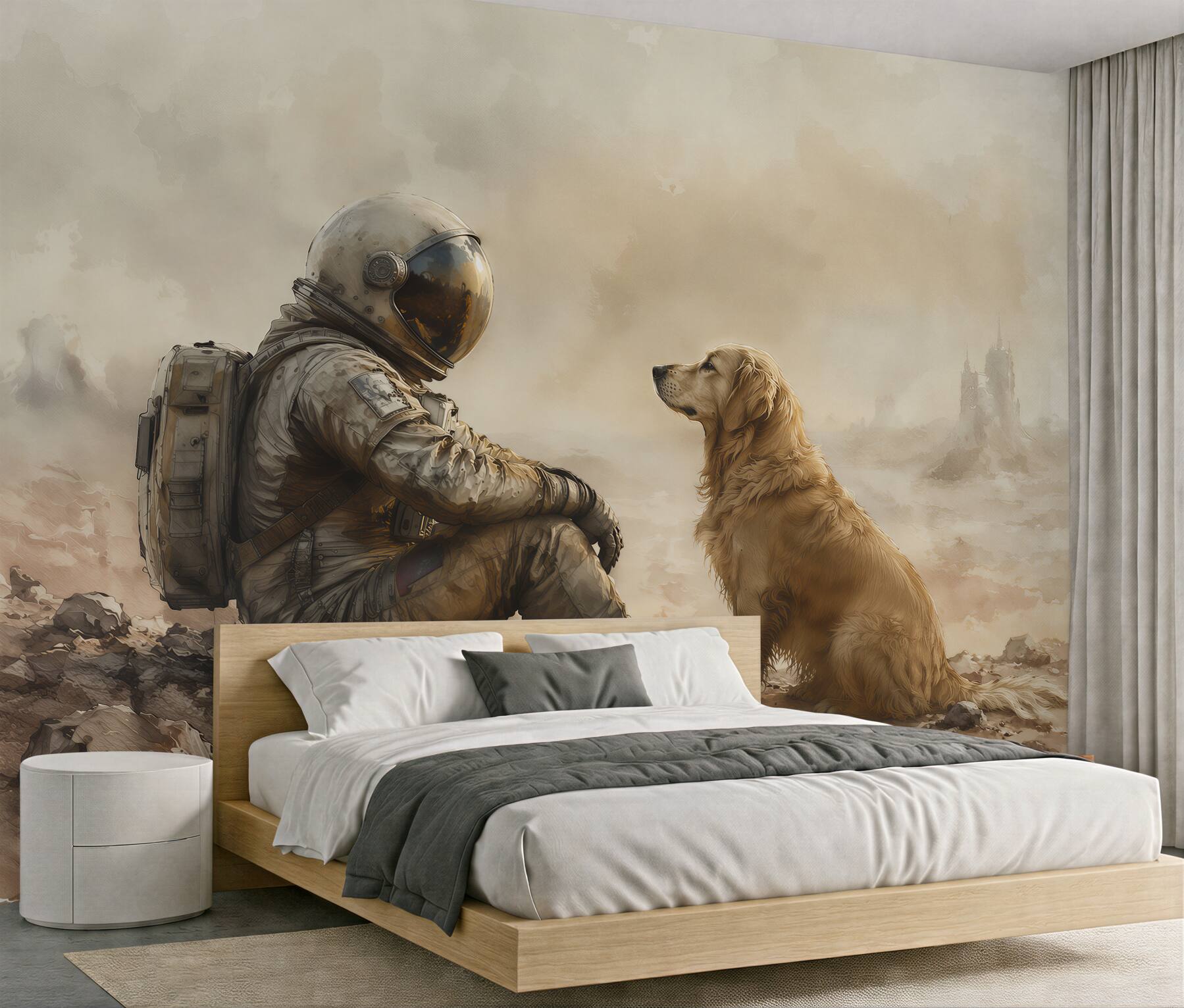 Fototapeta astronauta z psem w ciszy