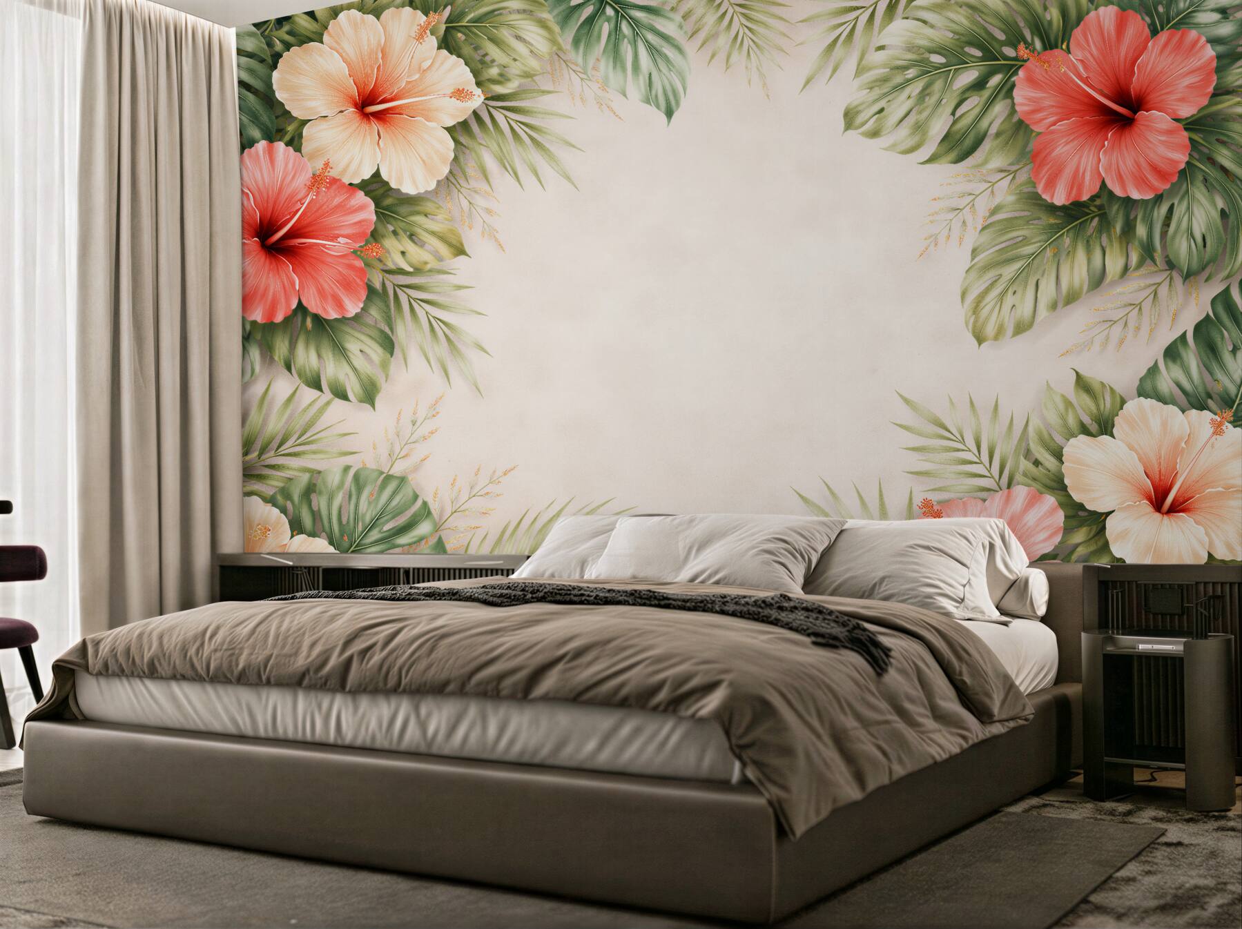 Fototapeta tropikalna rama z hibiskusami?v23