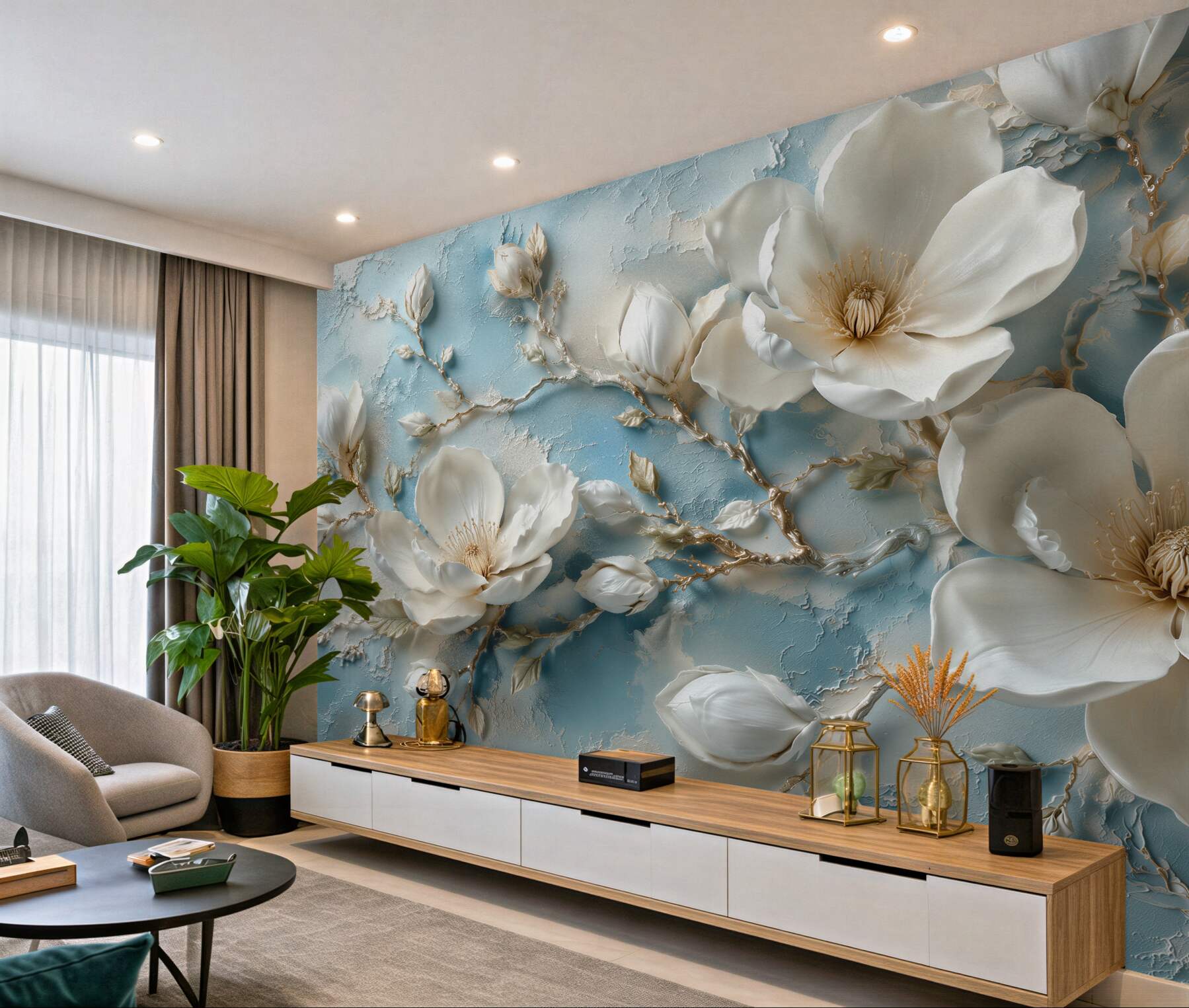 Fototapeta magnolie 3d na błękitnym tle?v23