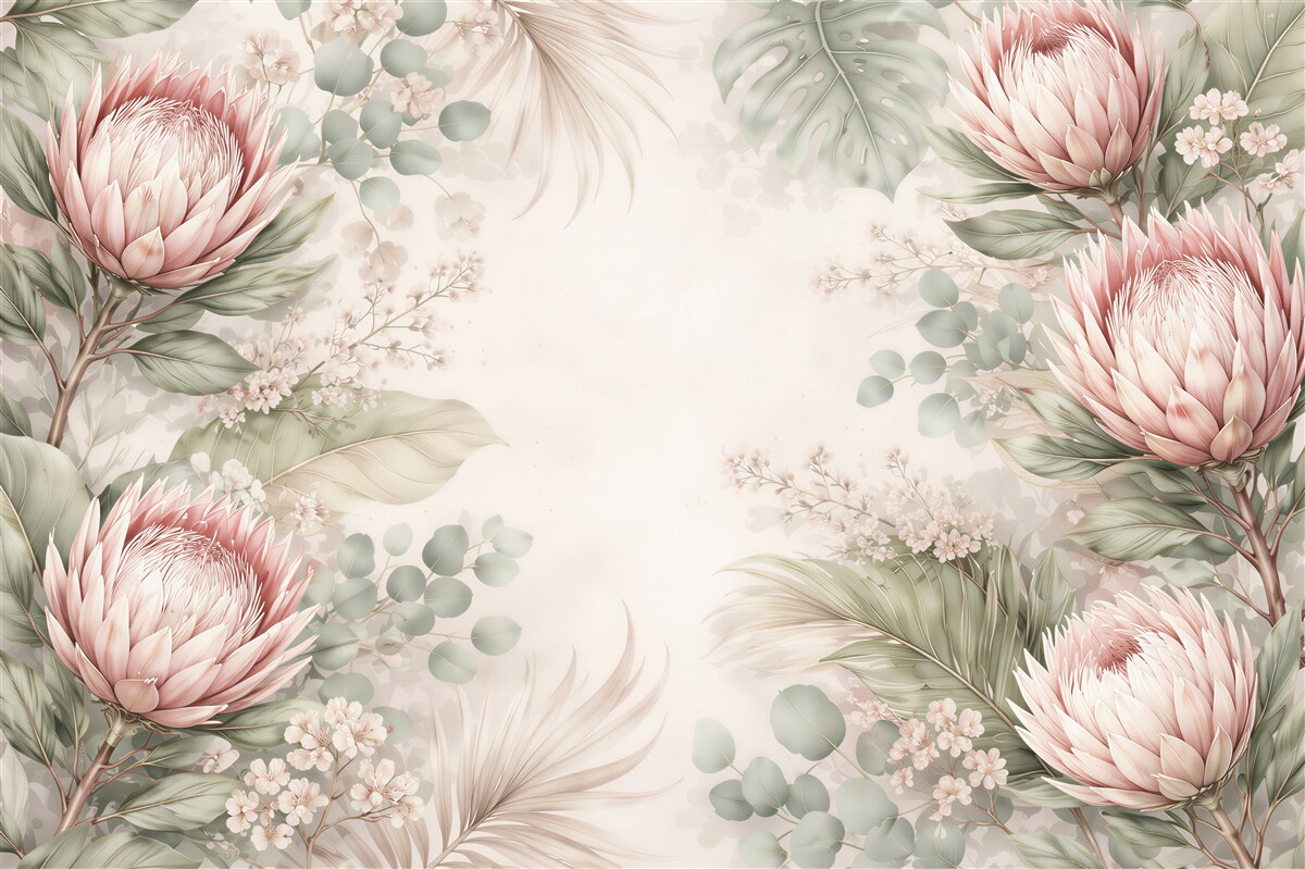 Fototapeta pudrowe protee i subtelne liście