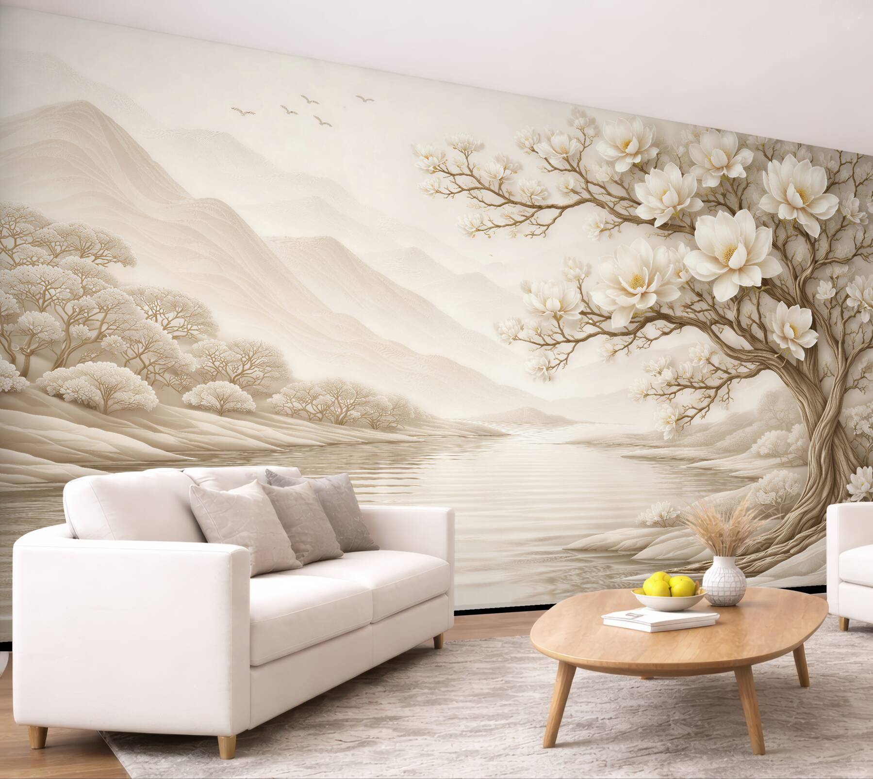 Fototapeta kremowa magnolia nad spokojną wodą