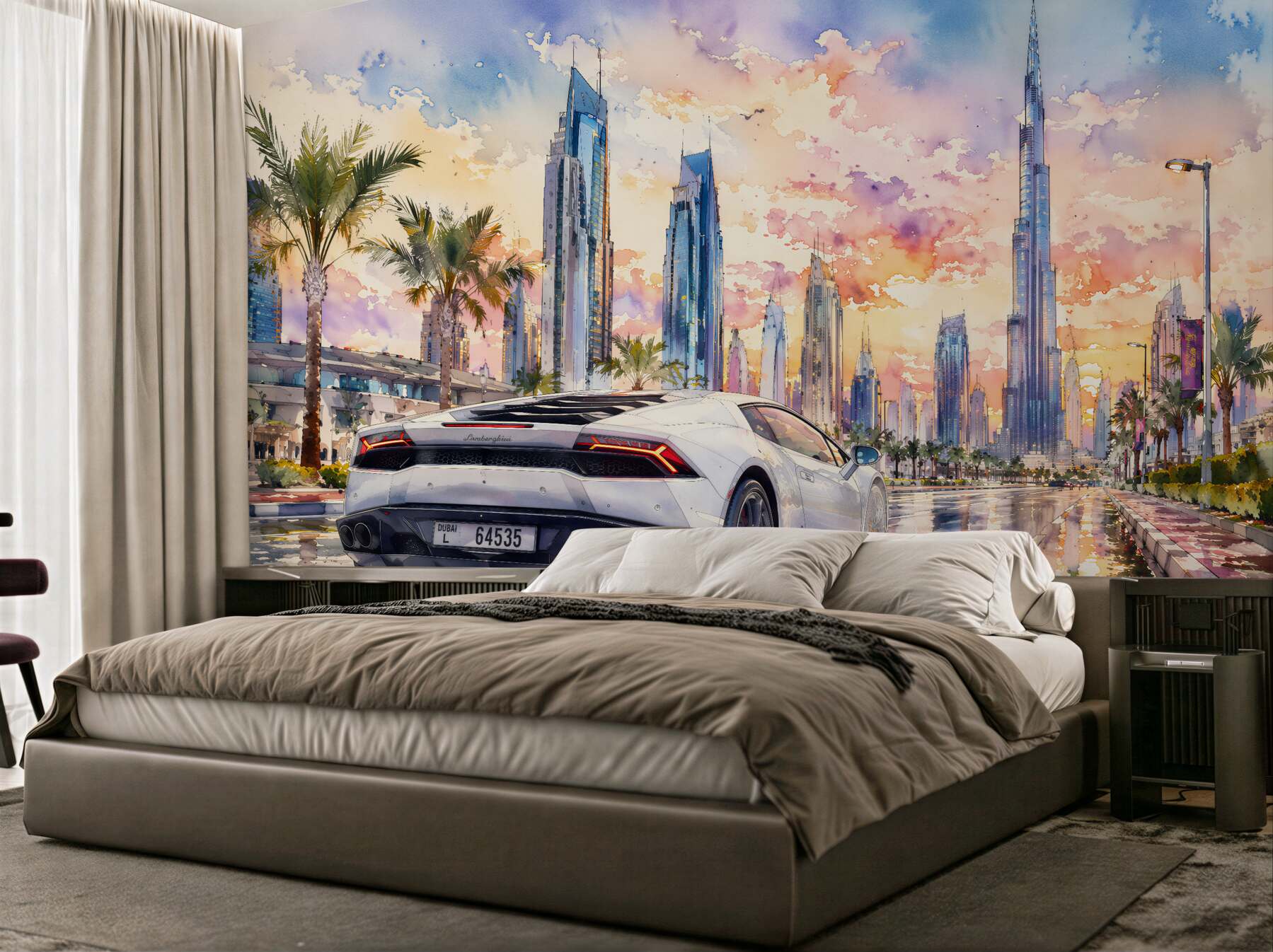 Fototapeta sportowe auto pod dubajskim niebem