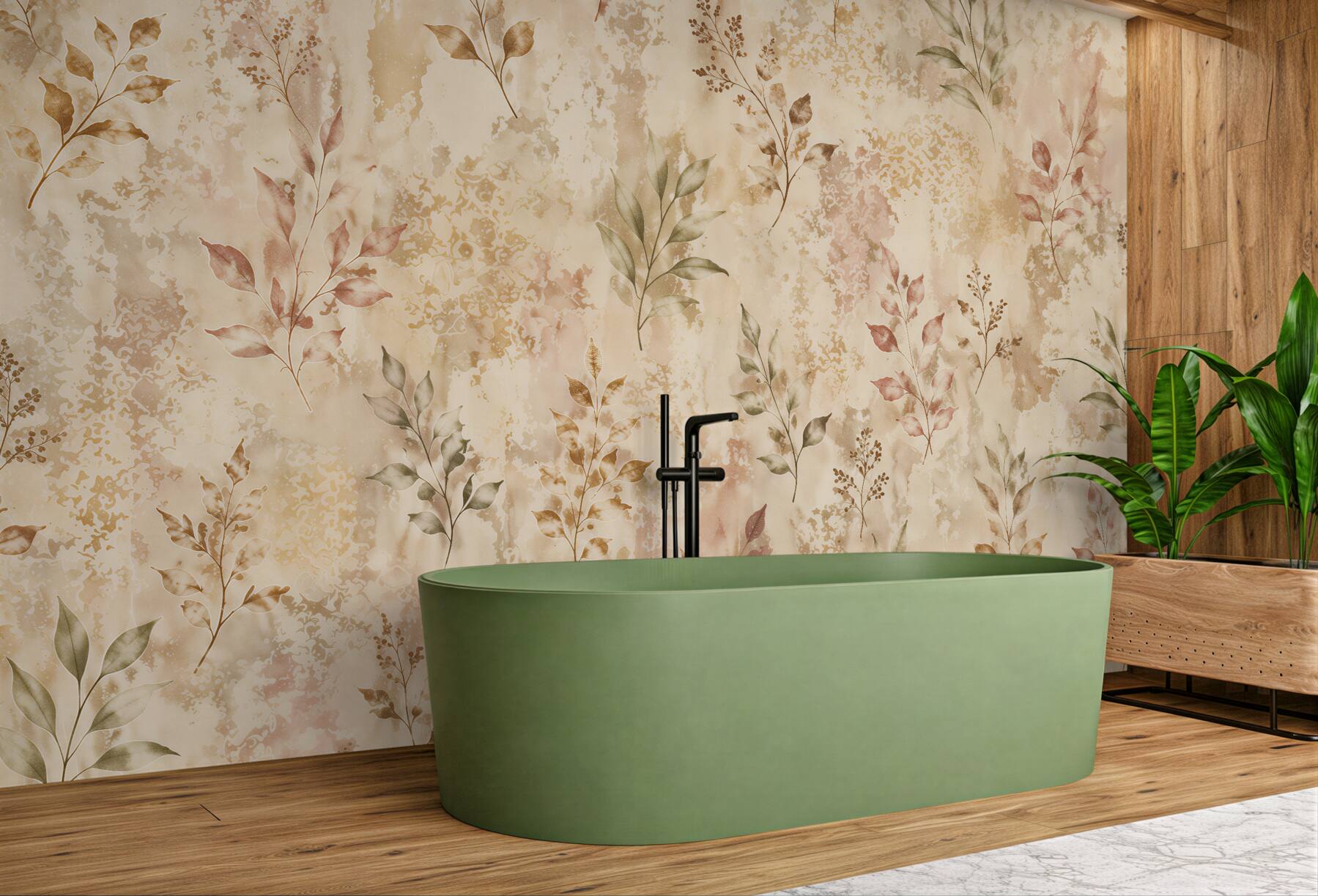 Fototapeta delikatne liście na beżowej fakturze?v23