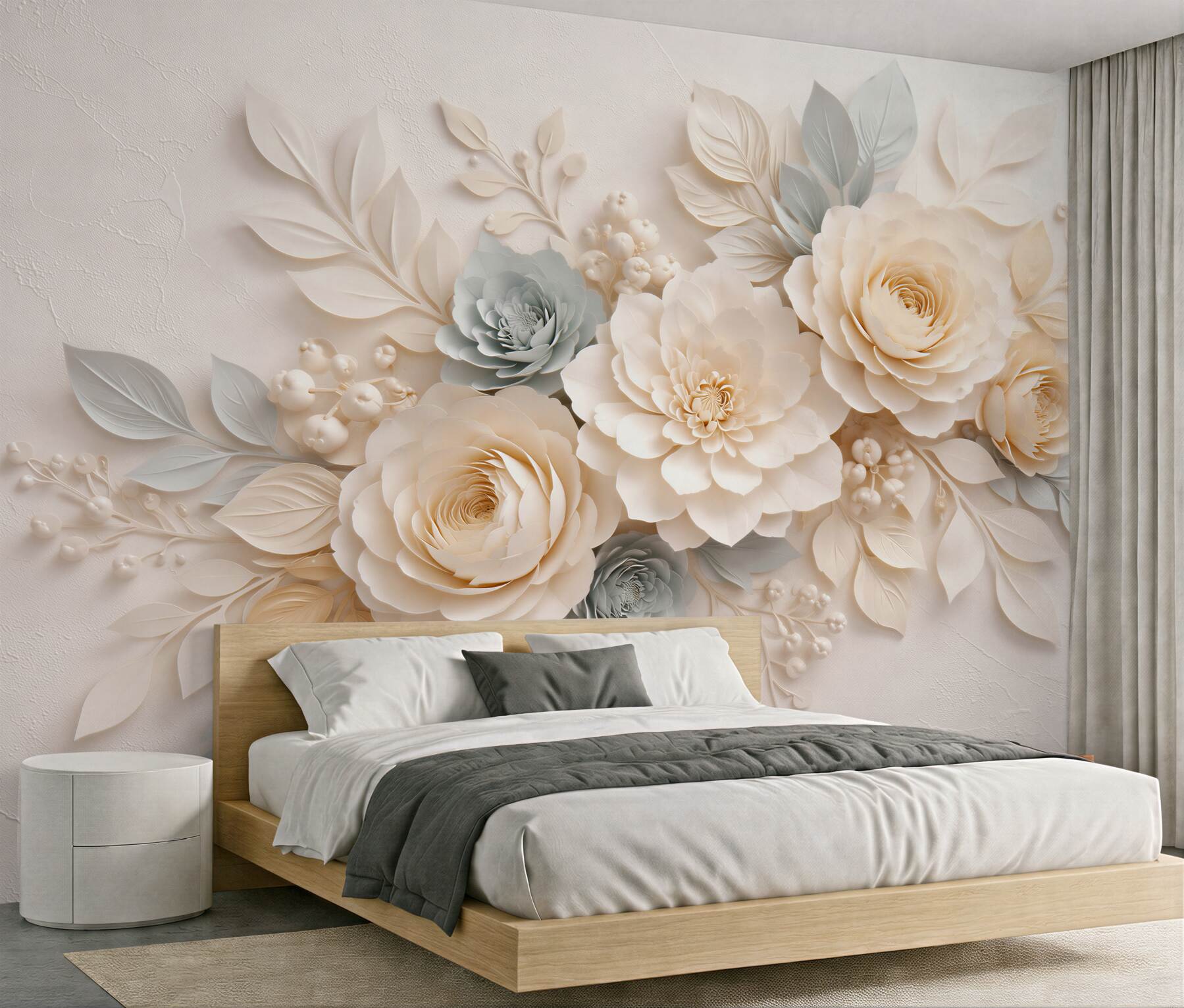 Fototapeta kremowe kwiaty w stylu 3d