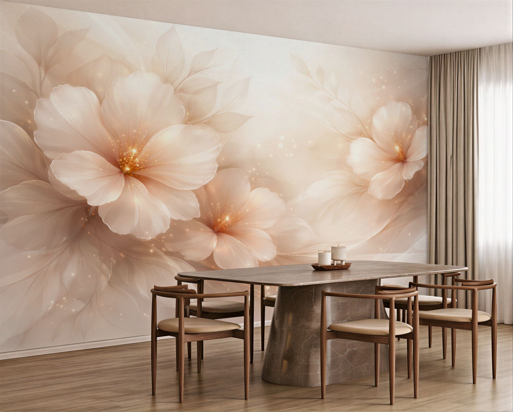 Fototapeta Świetliste kwiaty w beżowej mgle?v23