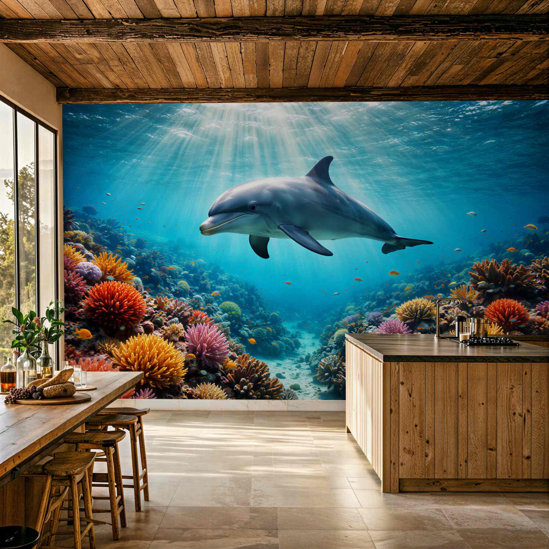Fototapeta delfin w kolorowej rafie?v23