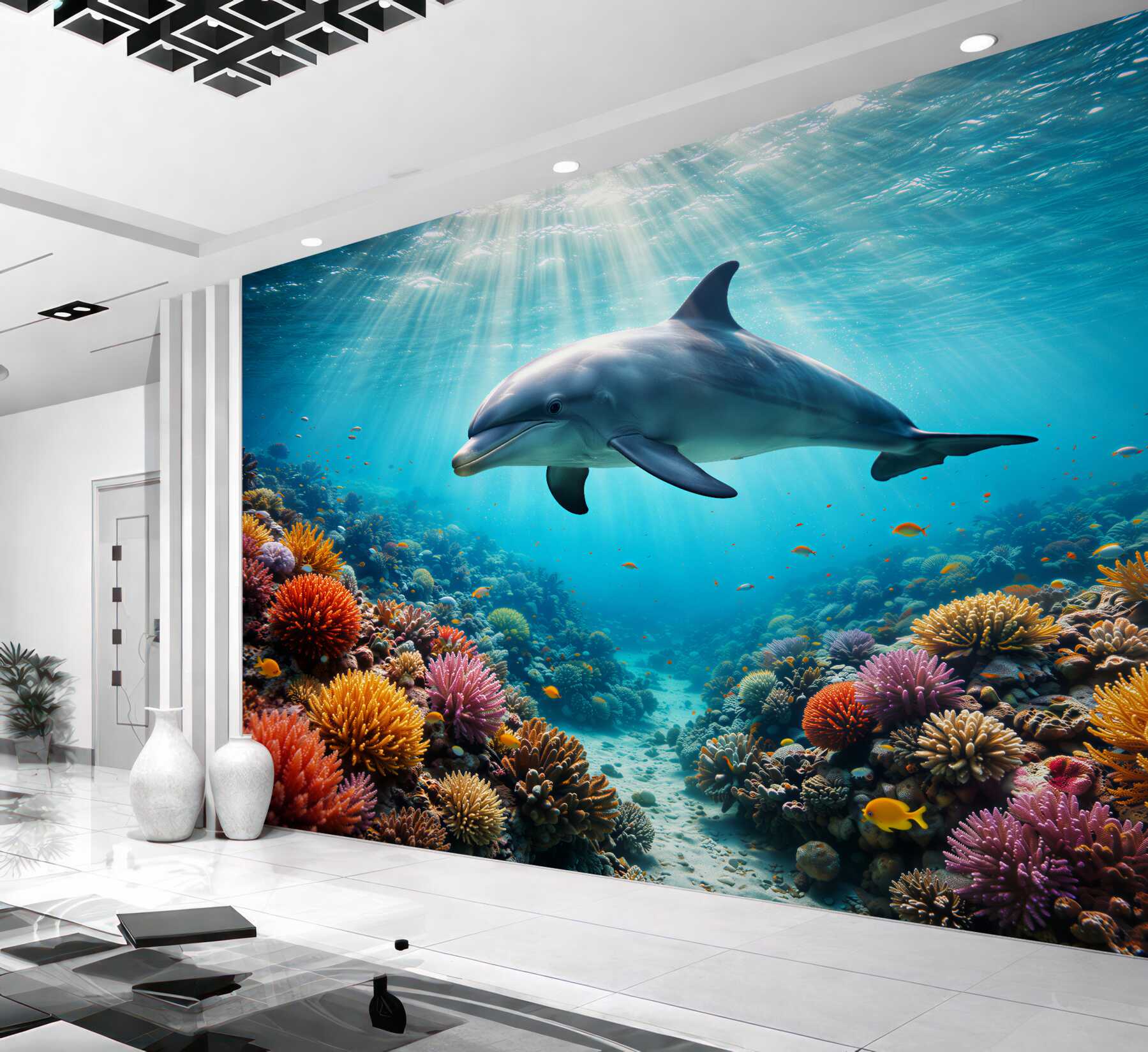 Fototapeta delfin w kolorowej rafie?v23