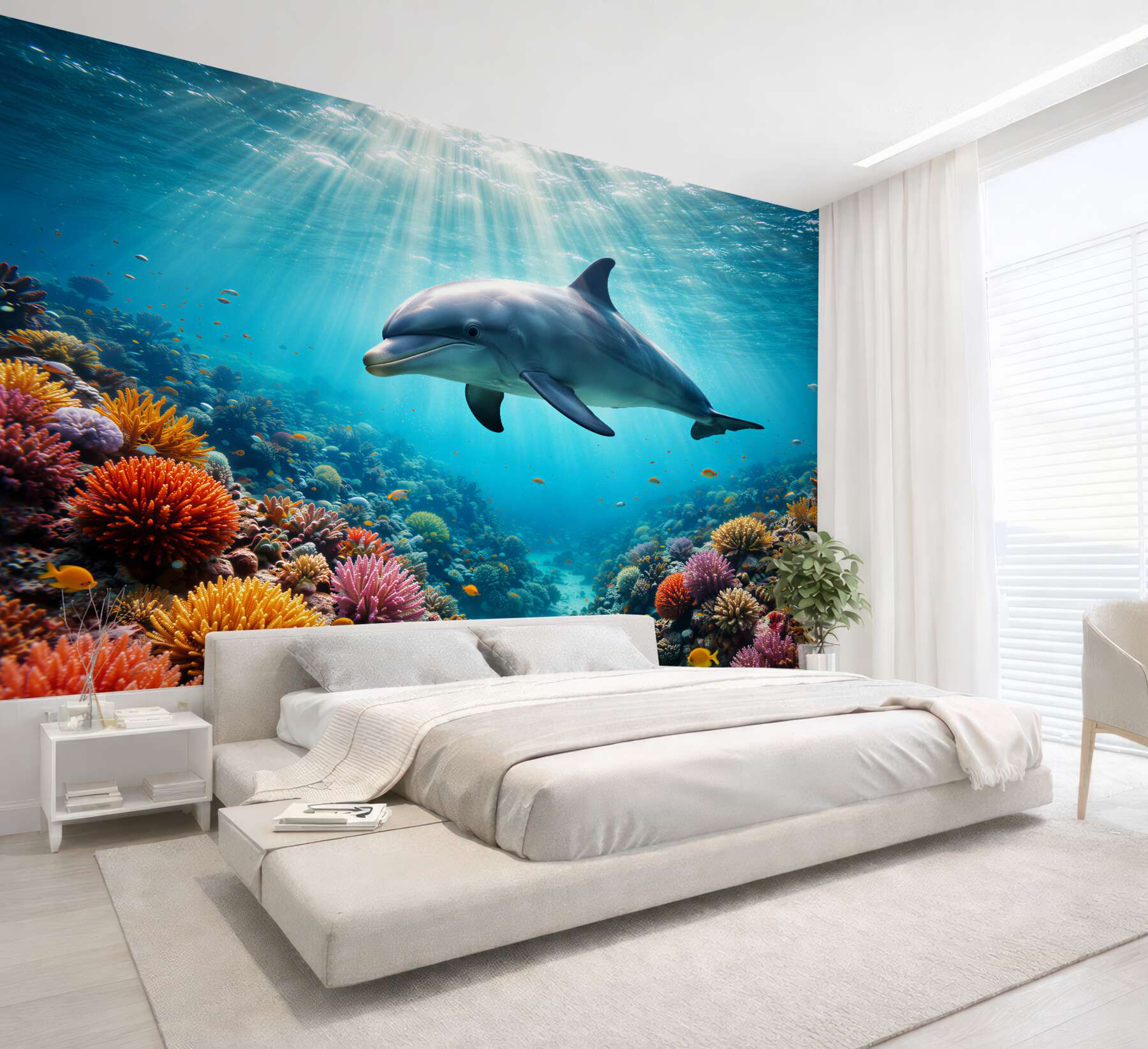 Fototapeta delfin w kolorowej rafie