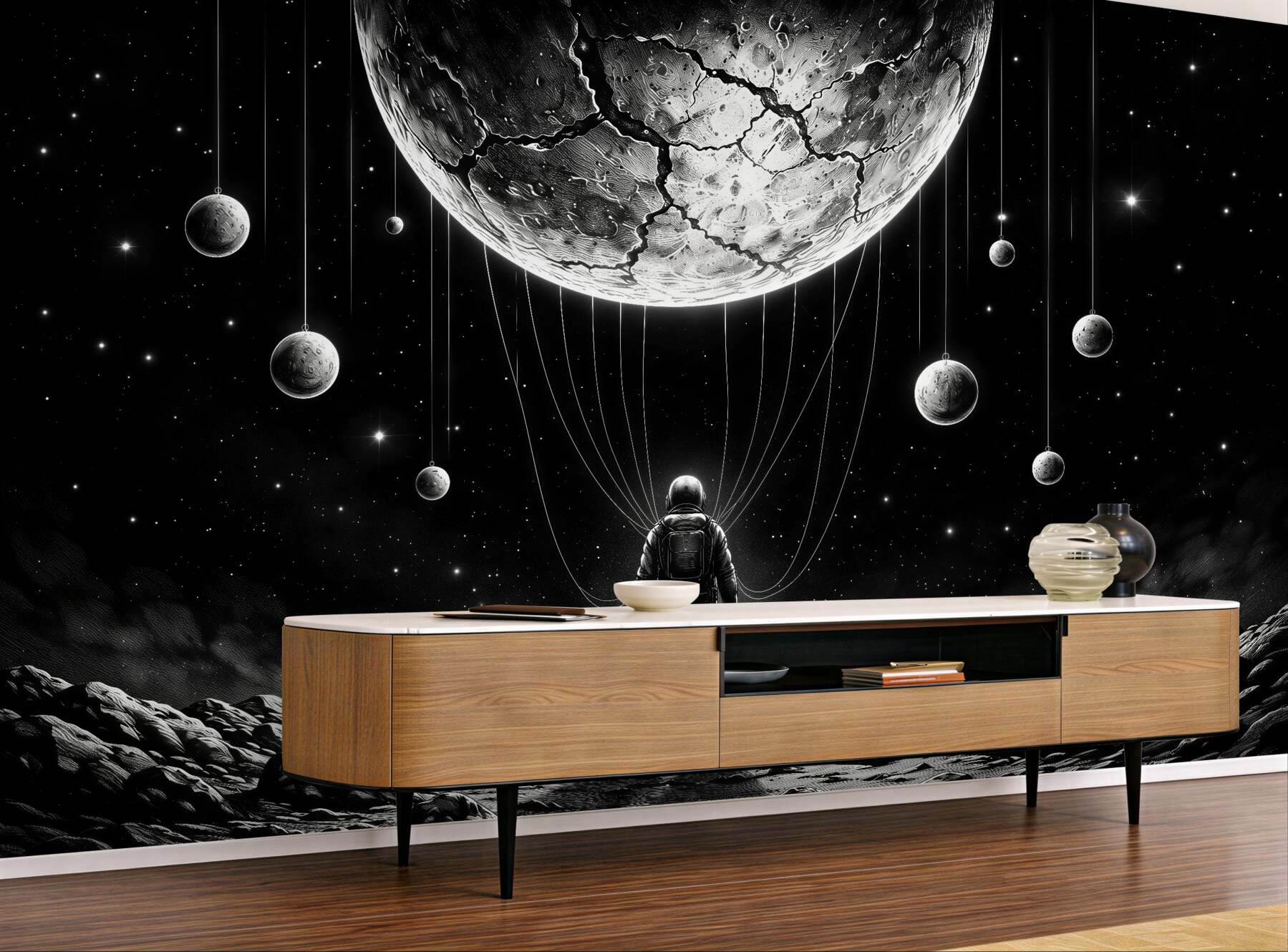 Fototapeta kosmiczny wędrowiec pod planetami