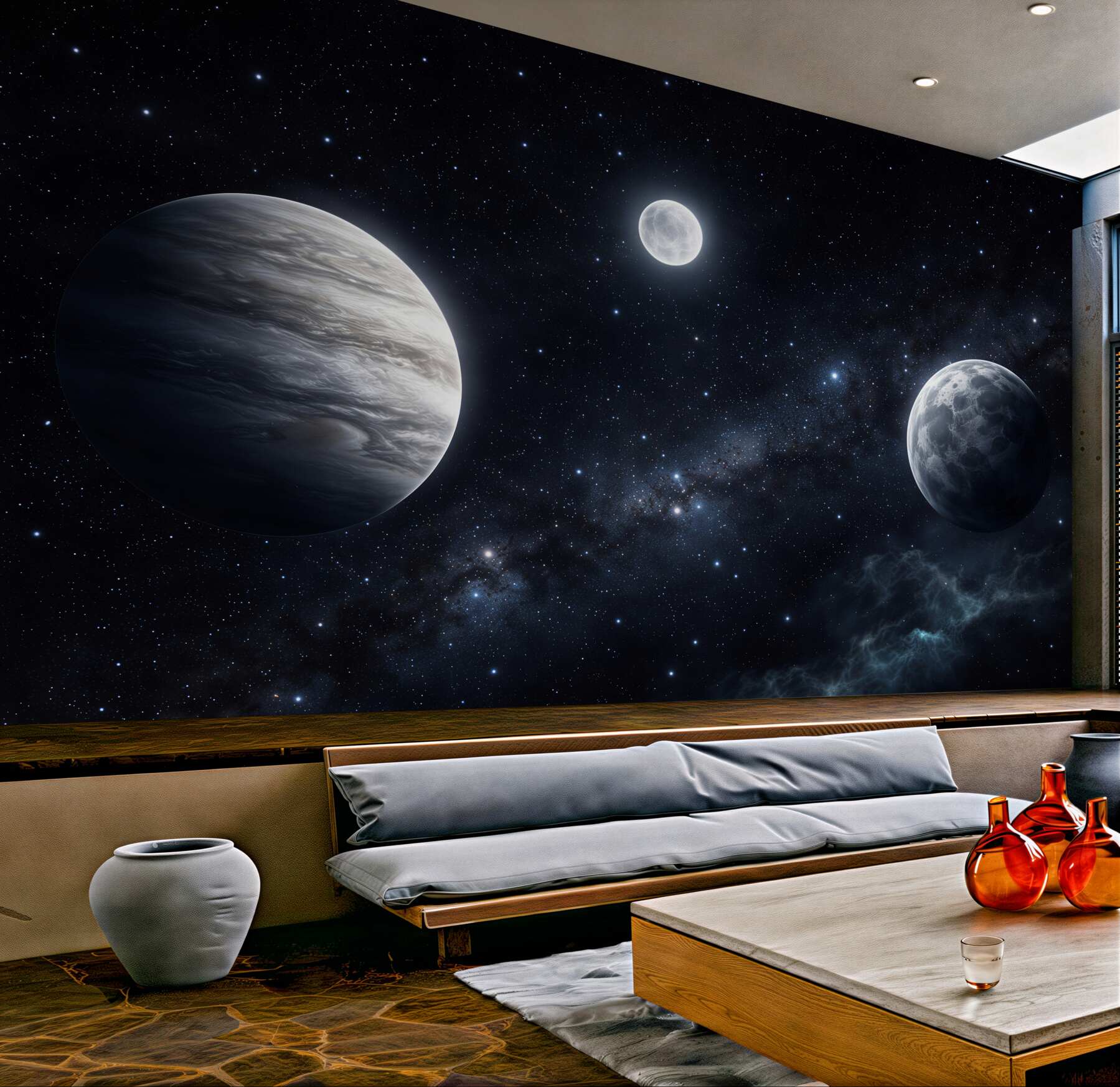 Fototapeta trzy planety w nocnym kosmosie